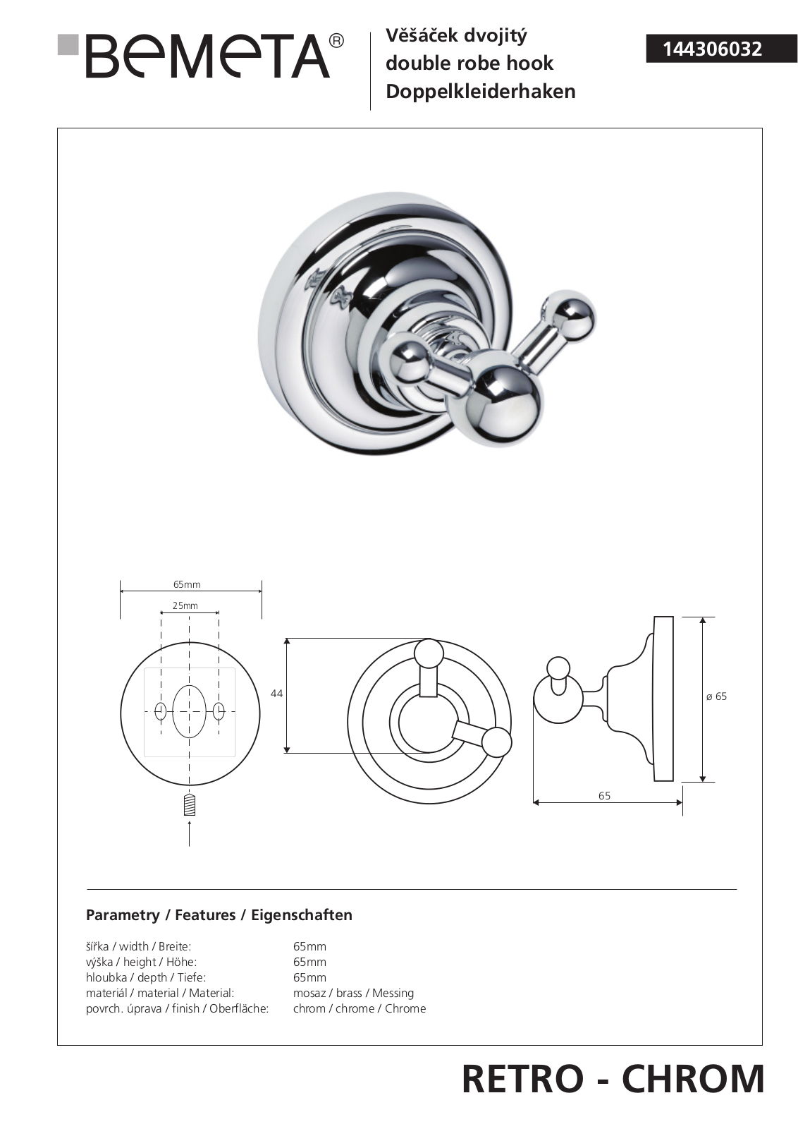 Bemeta RETRO - BRONZ 144306032 User guide