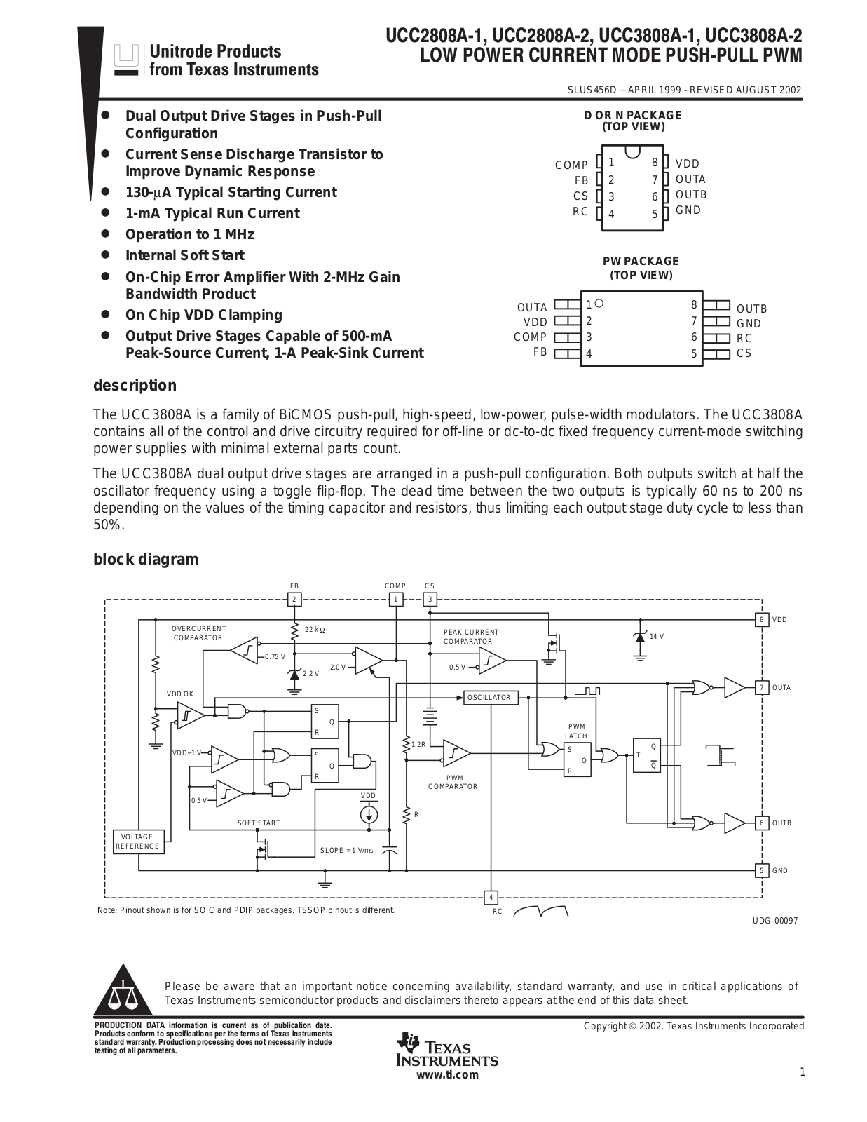 TEXAS INSTRUMENTS UCC2808A-A Technical data