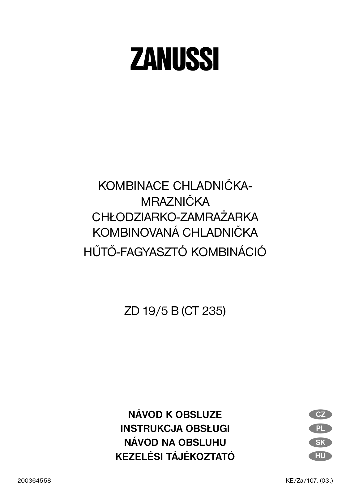 Zanussi ZD19/5B User Manual