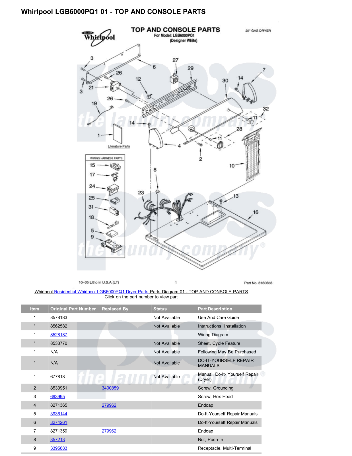 Whirlpool LGB6000PQ1 Parts Diagram