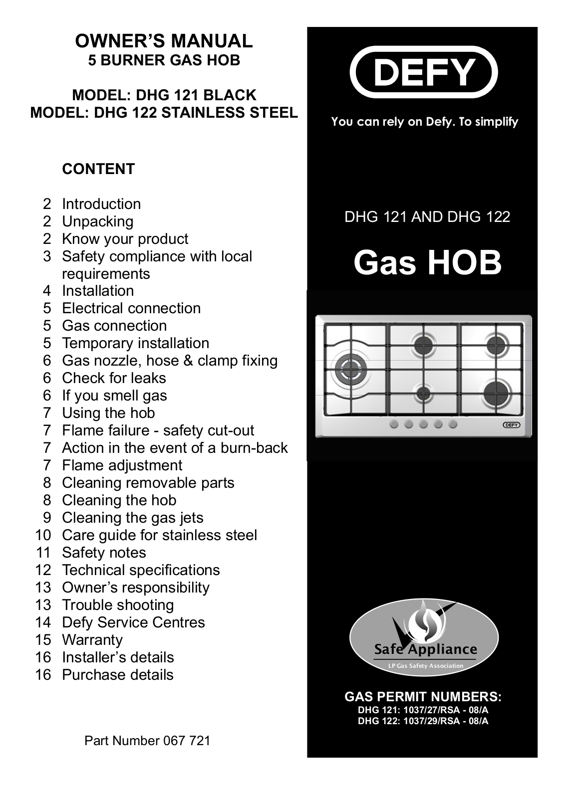 Defy DHG 122, DHG 121 User Manual