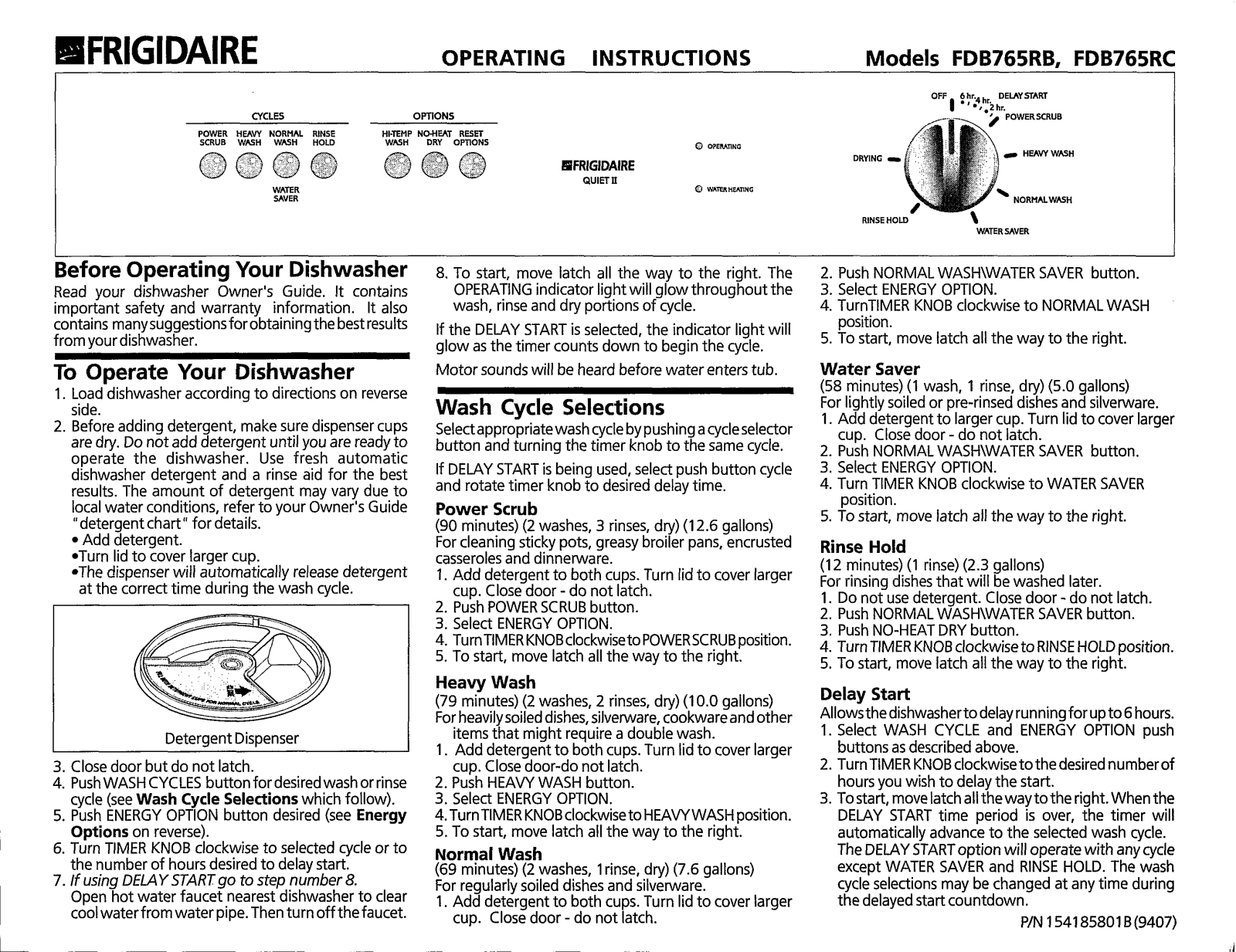 Frigidaire FDB765RC Owner's Guide