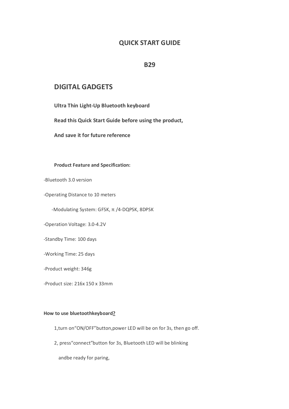 ESICO TECHNOLOGY B29 User Manual