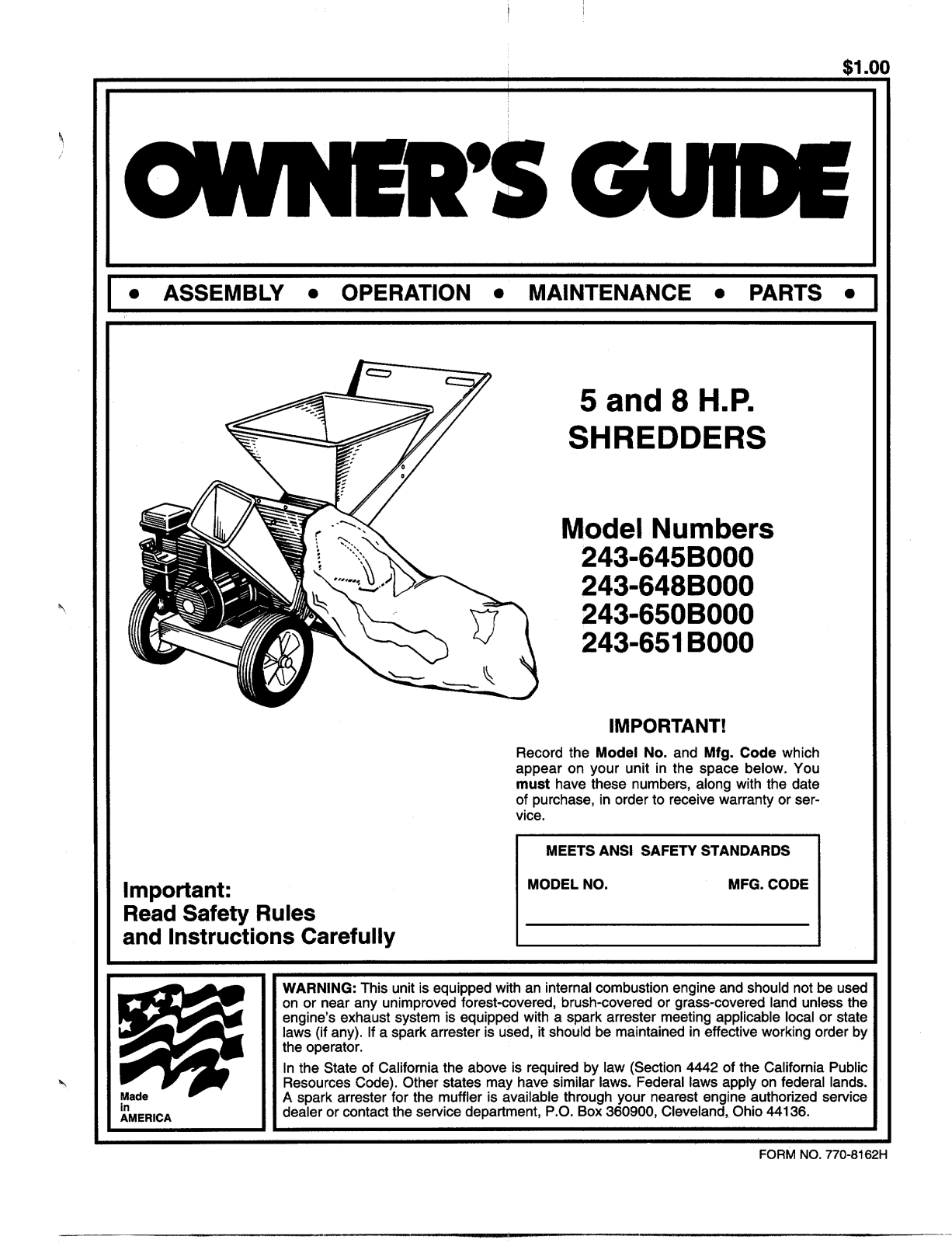 MTD 243-650B000, 243-645B000, 243-648B000 User Manual