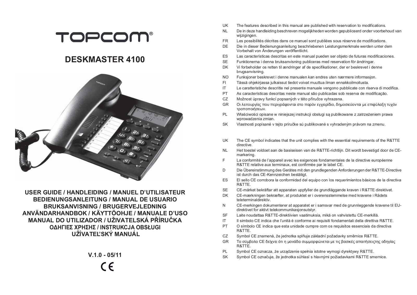 Topcom DESKMASTER 4100, TE 6603 Operating Instructions