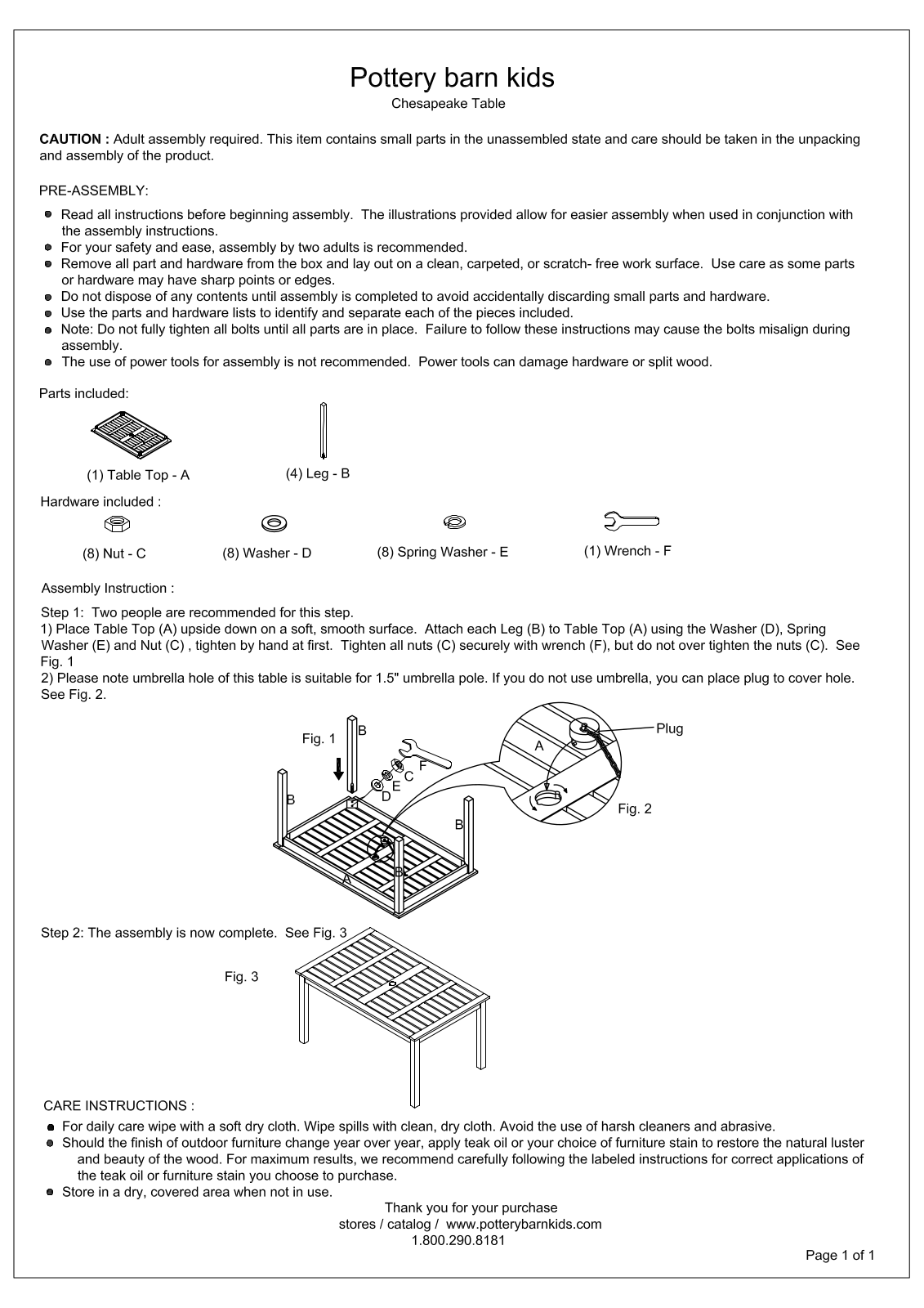 Pottery Barn Chesapeake Table Assembly Instruction