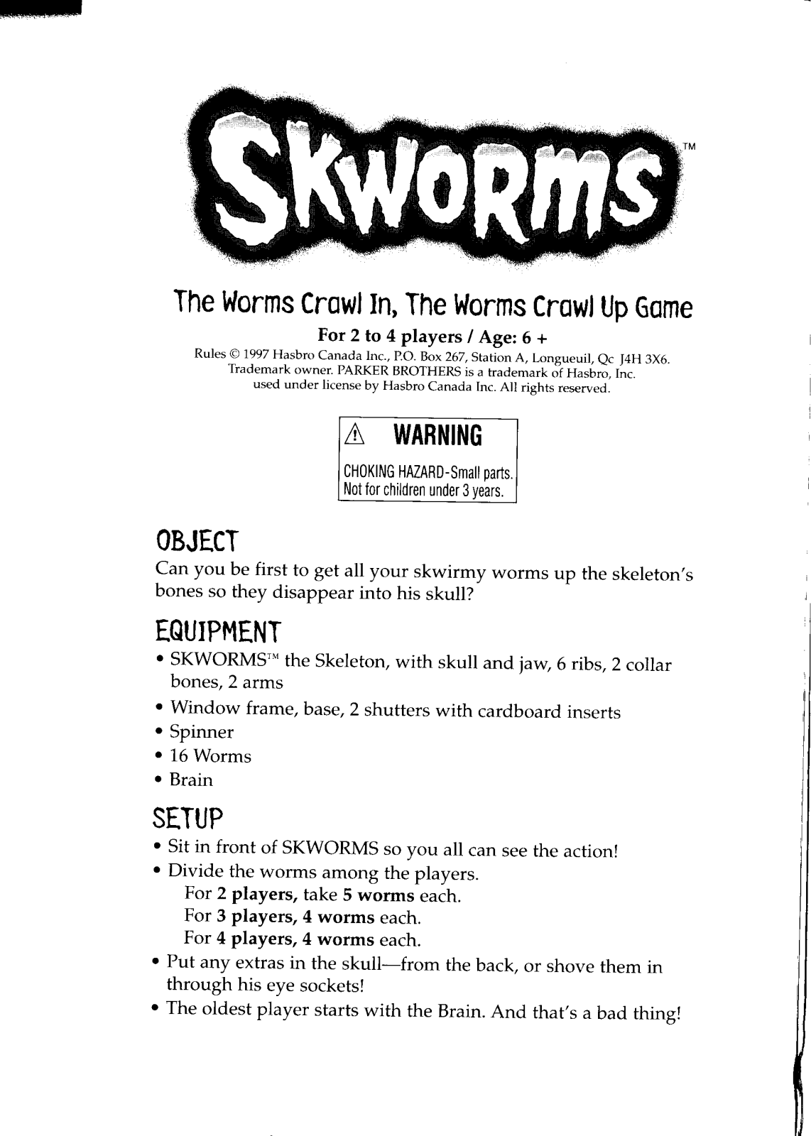 Hasbro SKWORMS User Manual