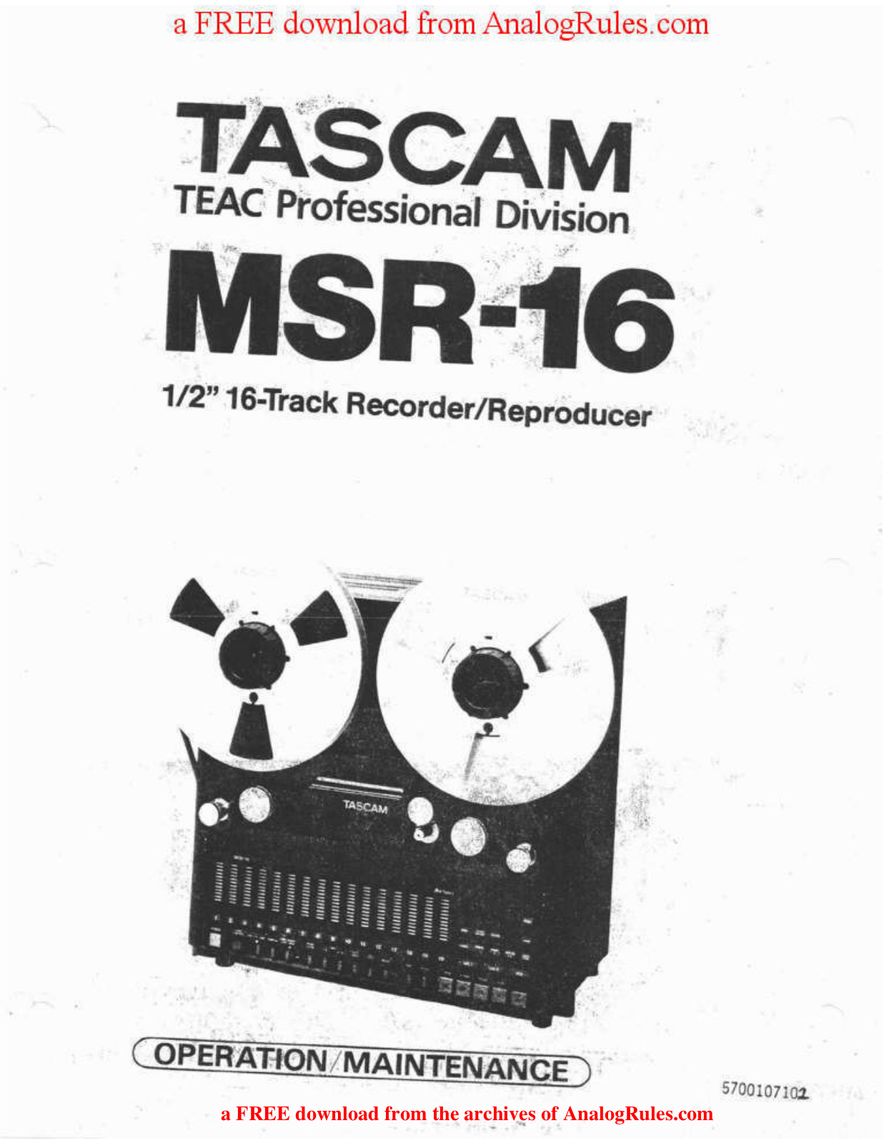 Tascam MSR-16 Service manual