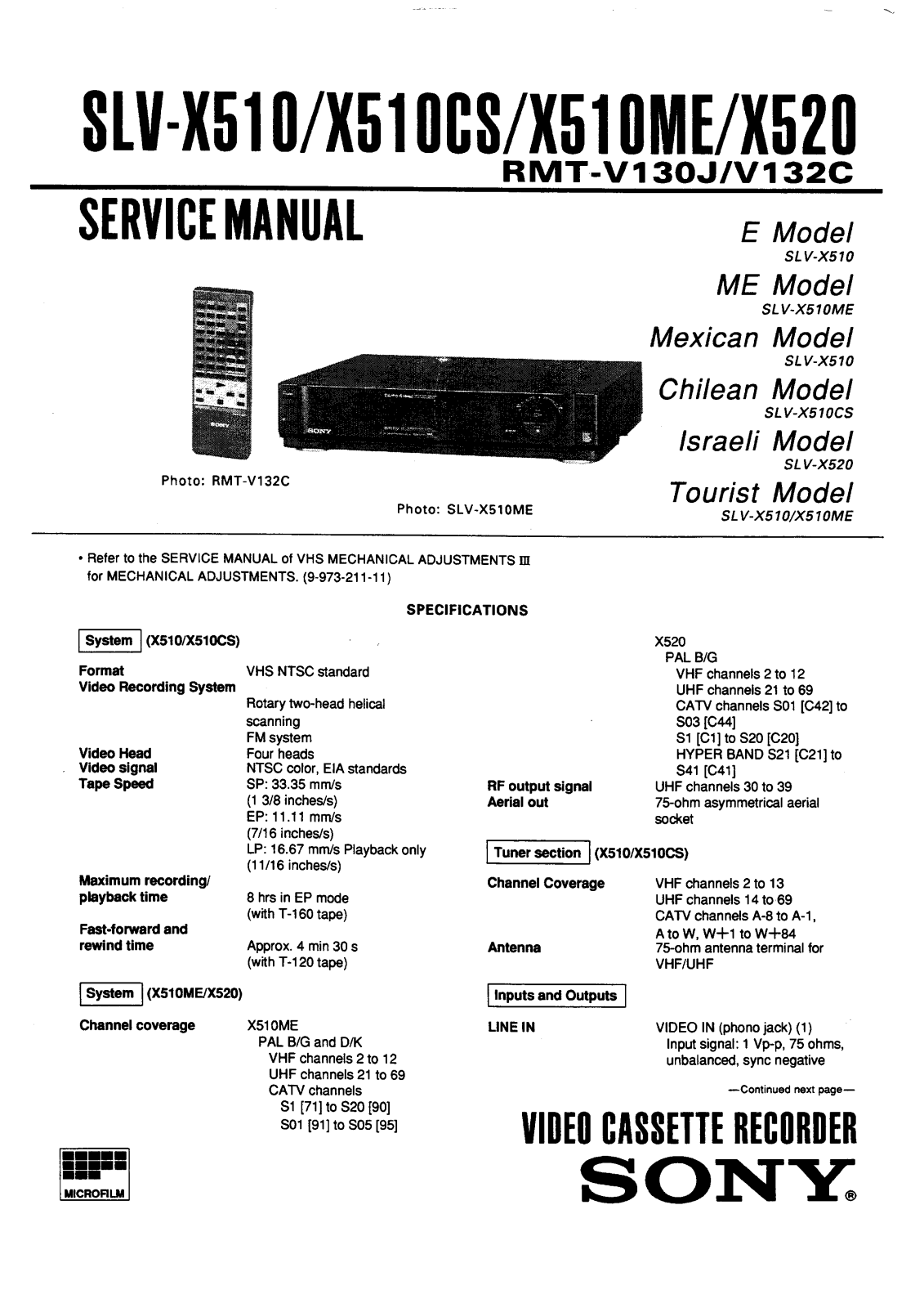 Sony SLV-X510, SLV-X510CS, SLV-X510ME, SLV-X520 Service Manual