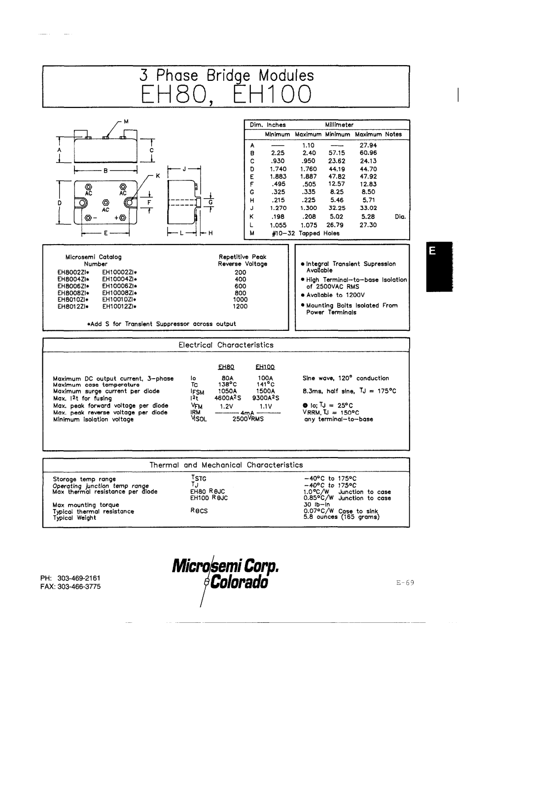 Microsemi Corporation EH8012Z1, EH8010Z1, EH8008Z1, EH10012Z1, EH10010Z1 Datasheet