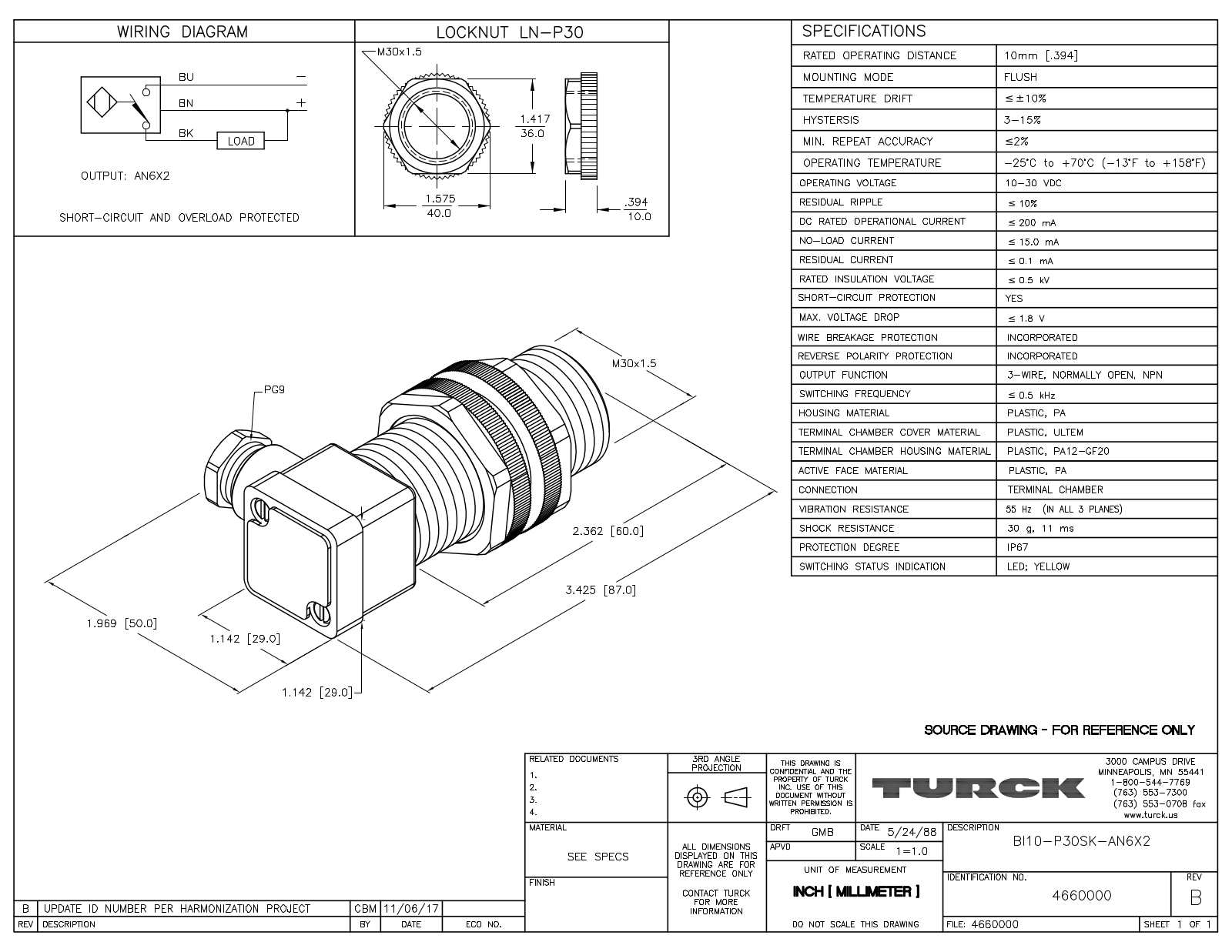 Turck BI10-P30SK-AN6X2 Data Sheet