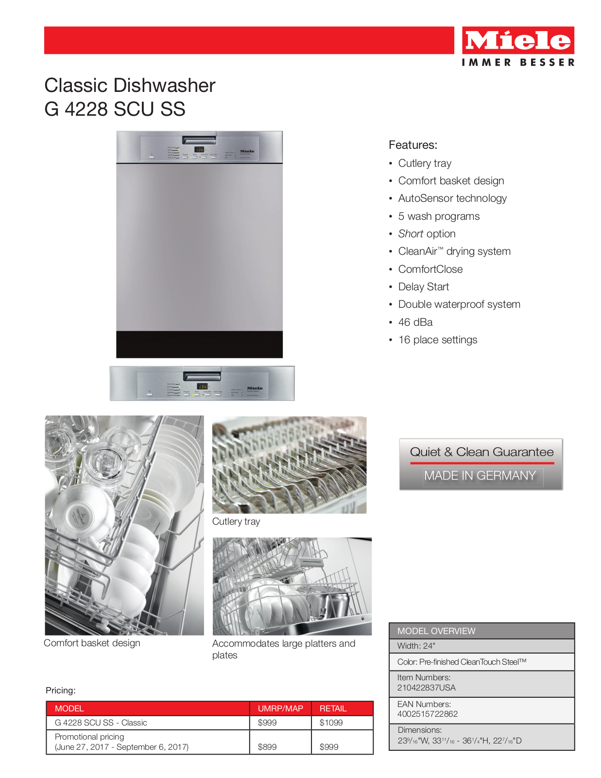 Miele G4228SCUCLST Specs