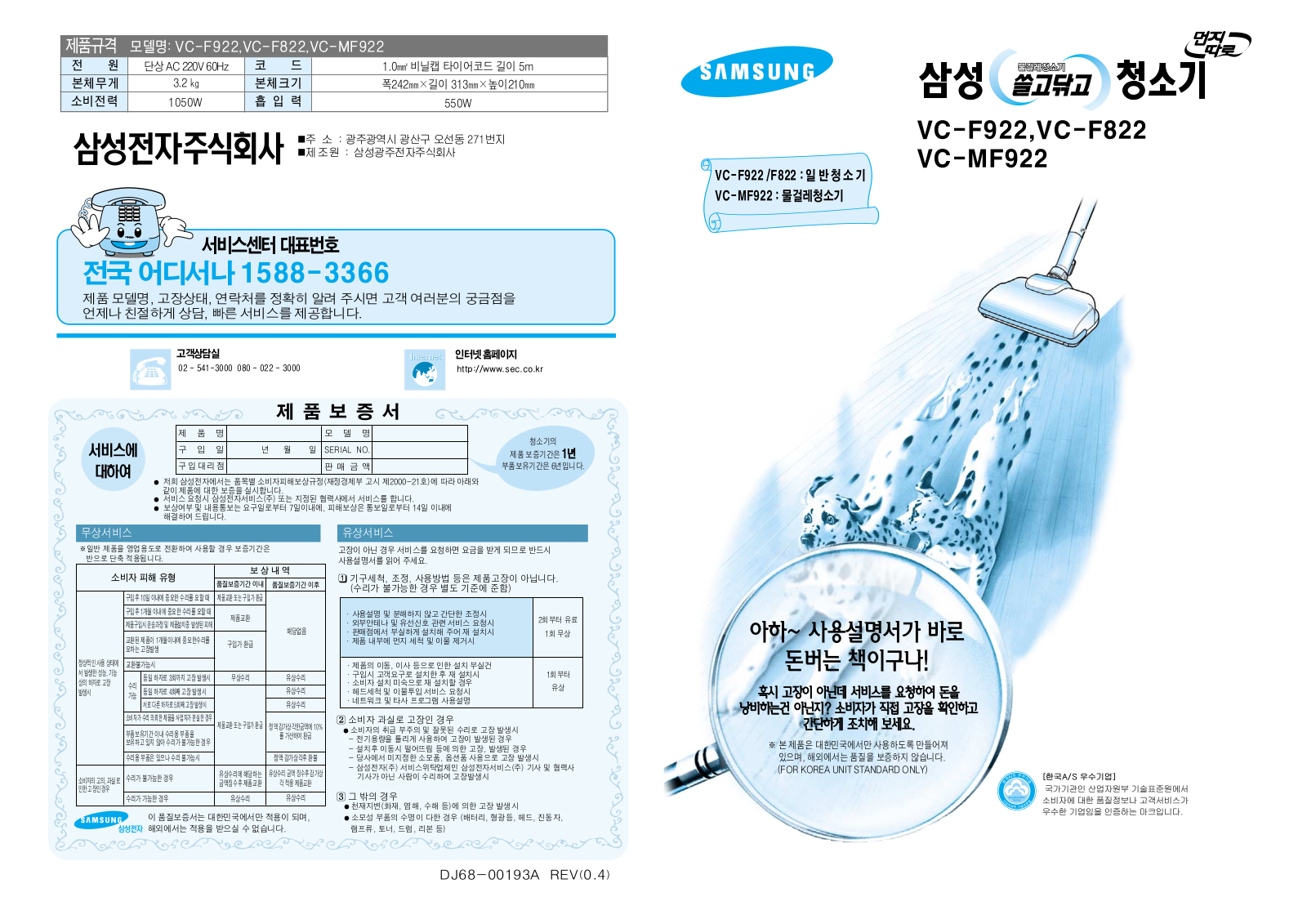 Samsung VC-MF922, VC-F922, VC-F822 User Manual
