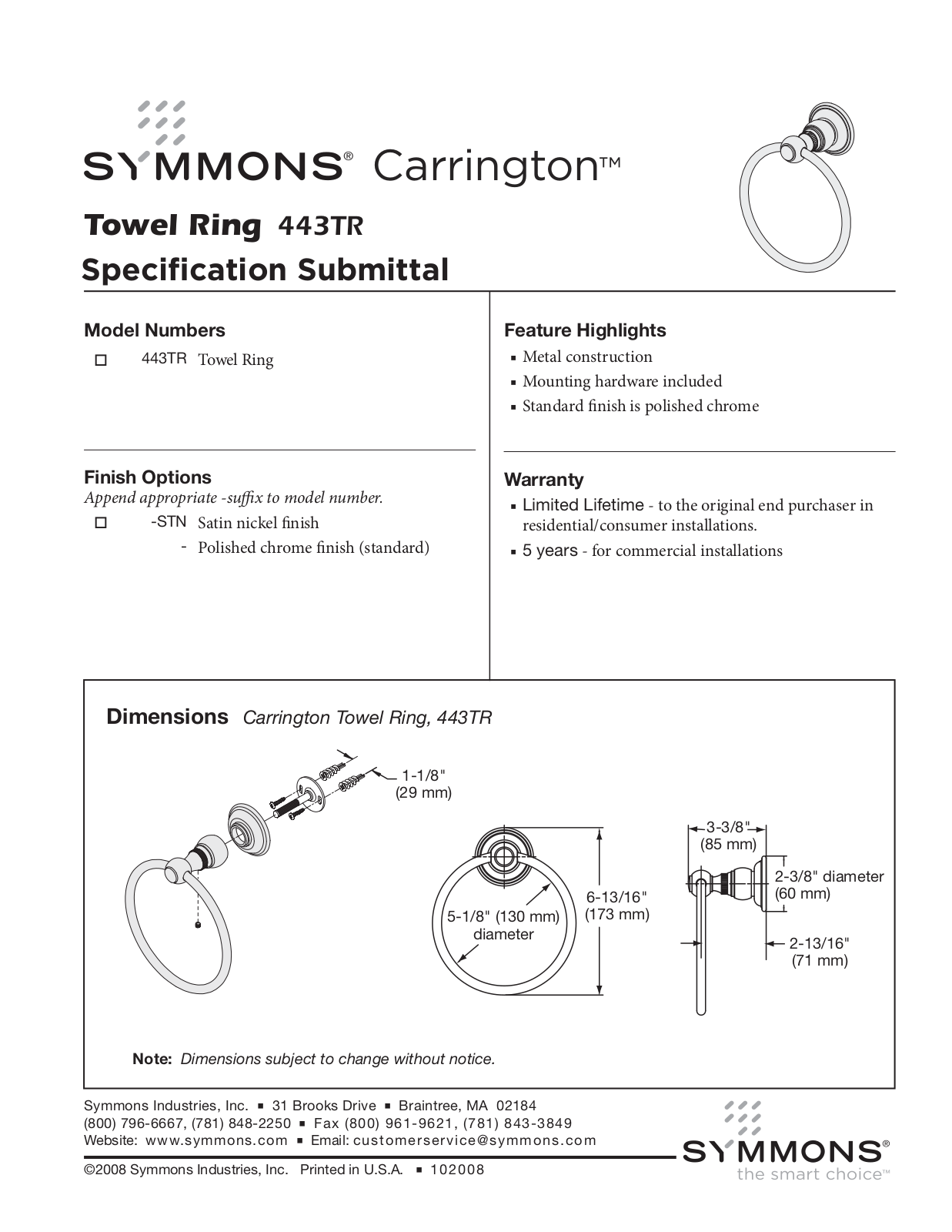 Symmons 443TR User Manual - ManualMachine.com