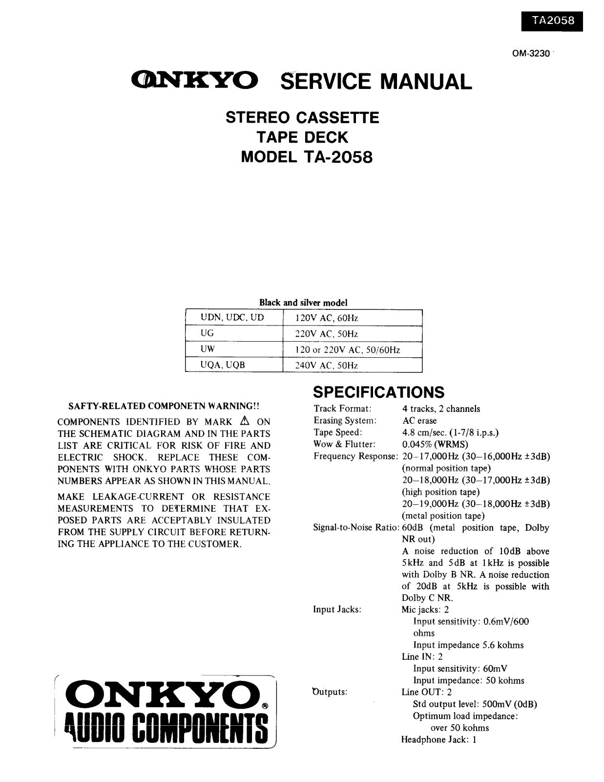 Onkyo TA-2058 Service manual