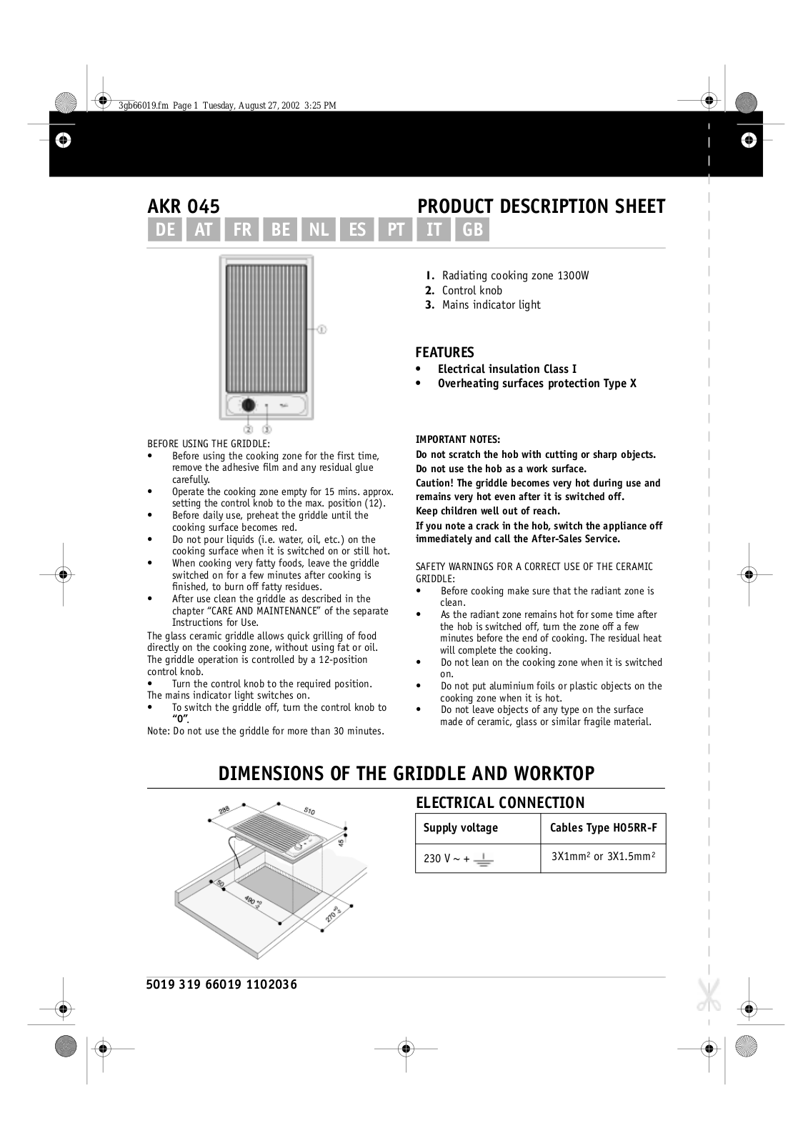 Whirlpool AKR 045/IX INSTRUCTION FOR USE