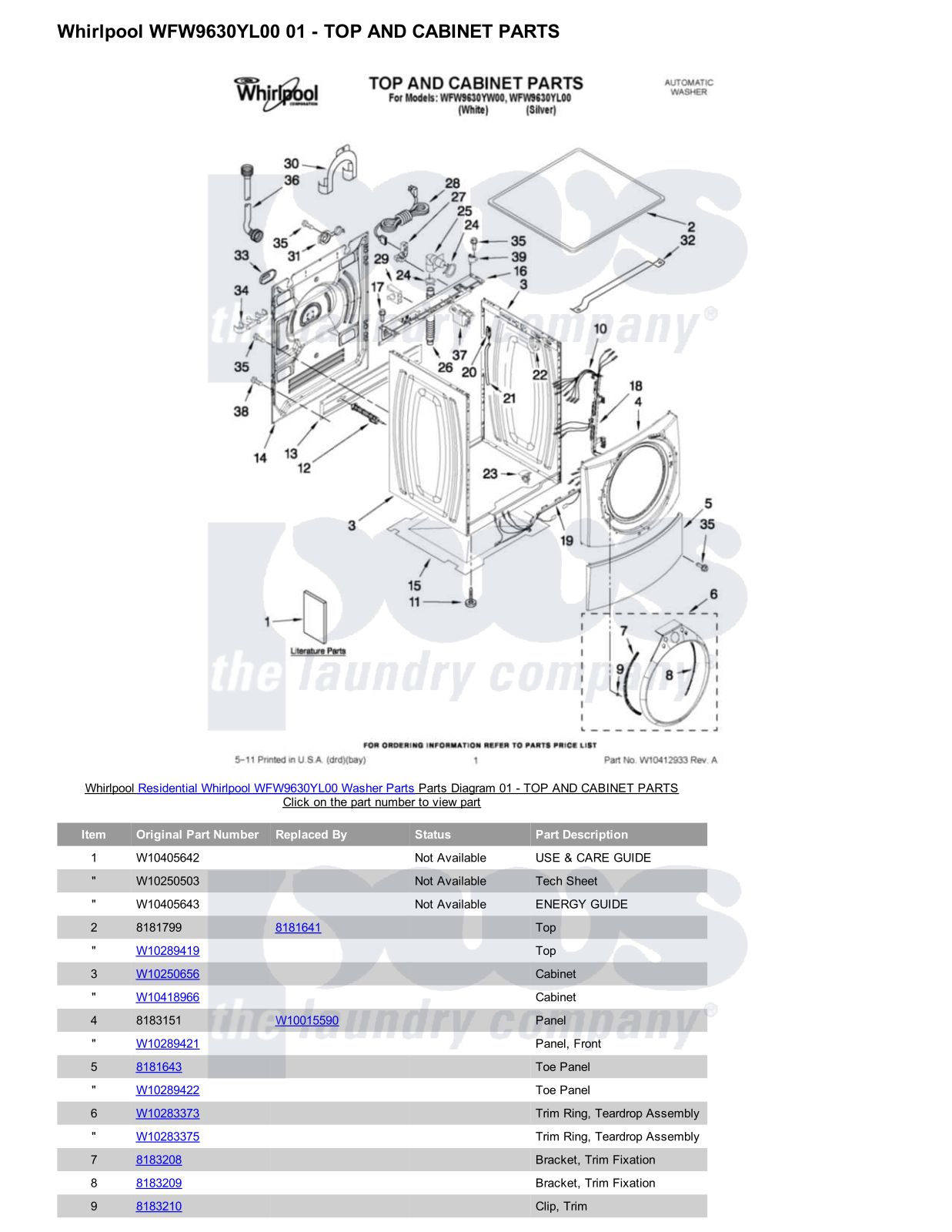 Whirlpool WFW9630YL00 Parts Diagram