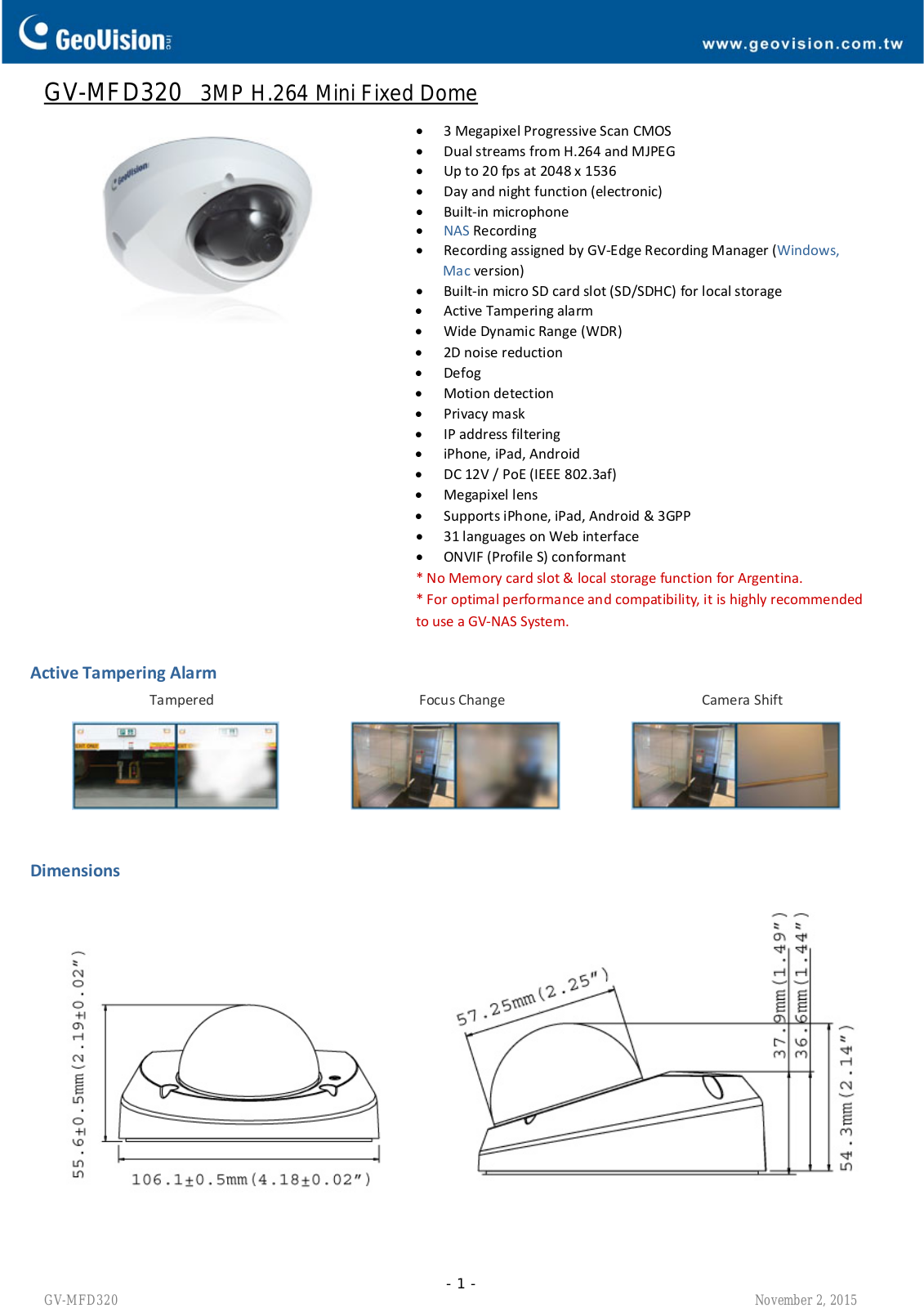 Geovision GV-MFD320 Specsheet