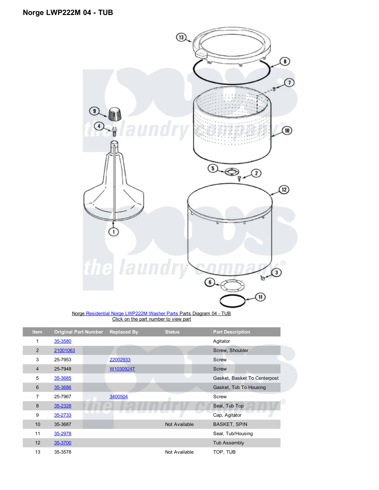 Norge LWP222M Parts Diagram