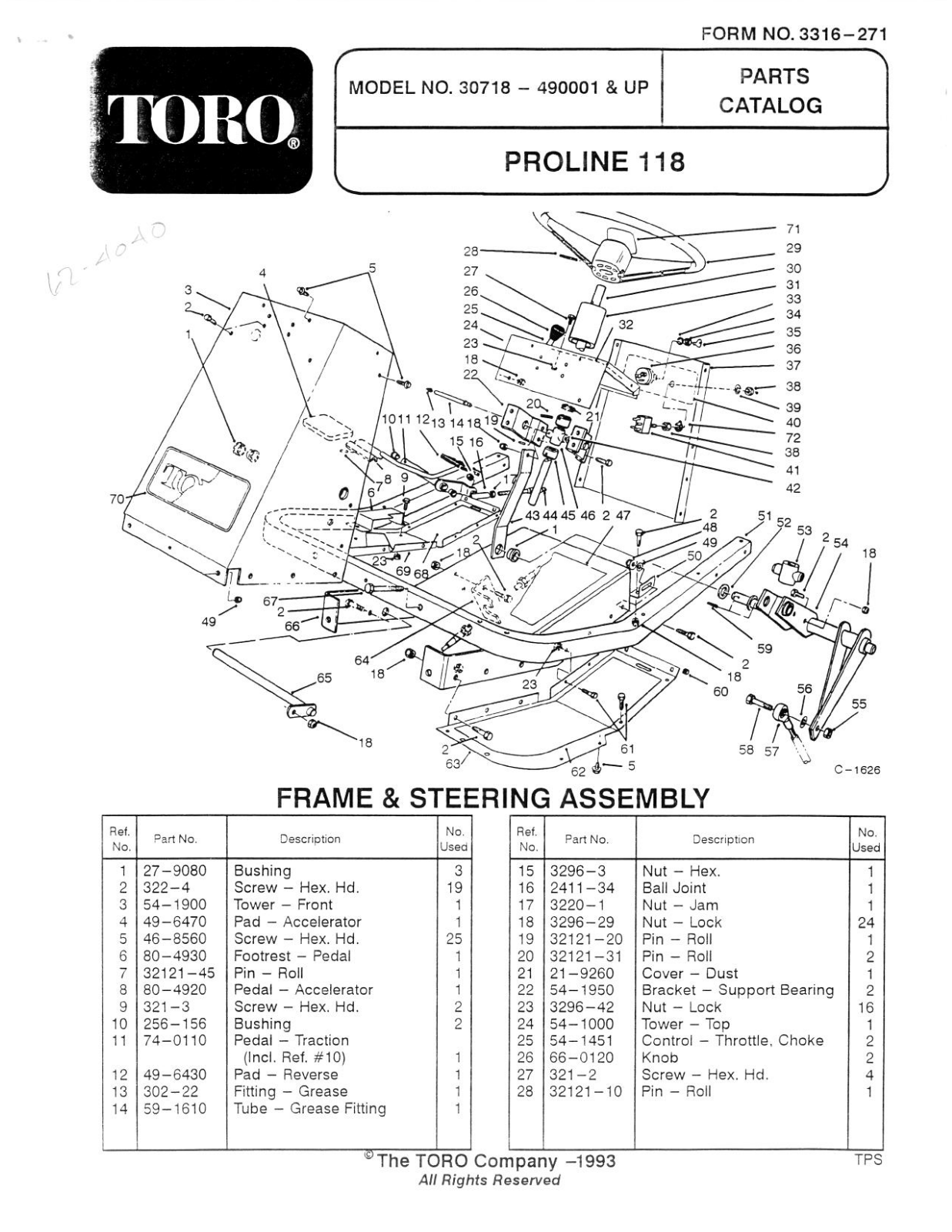 Toro 30718 Parts Catalogue