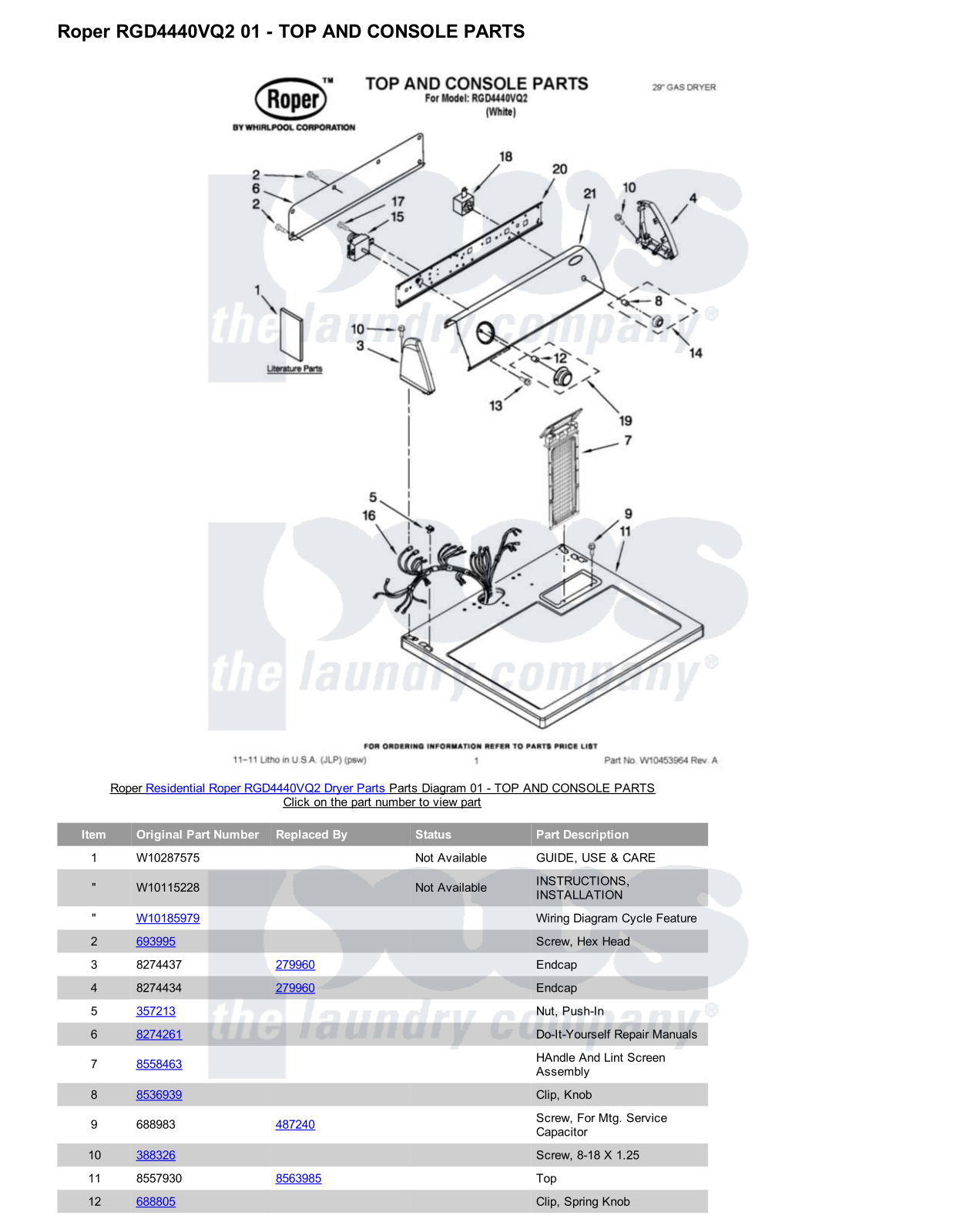 Roper RGD4440VQ2 Parts Diagram