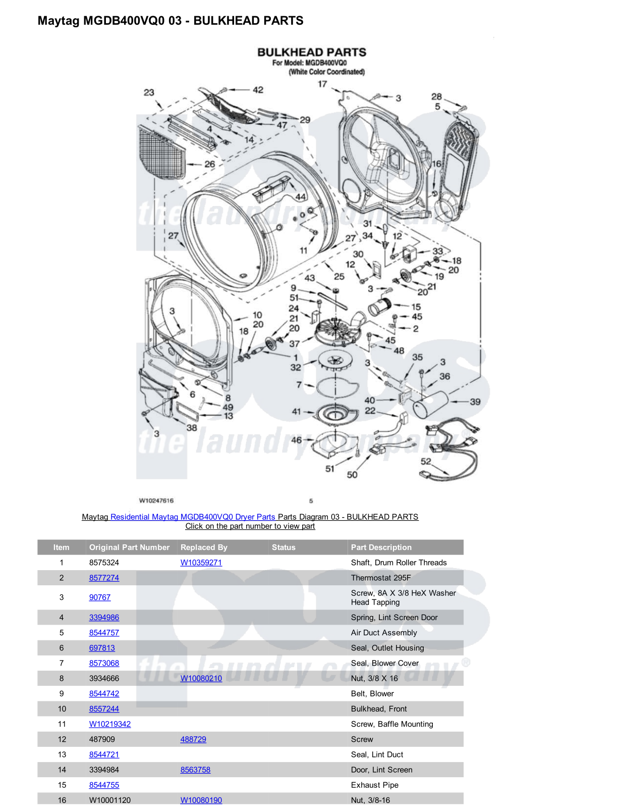 Maytag MGDB400VQ0 Parts Diagram