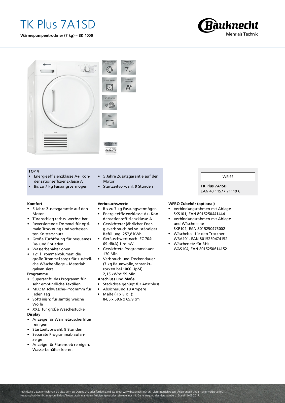 Bauknecht TK Plus 71A1SD User Manual