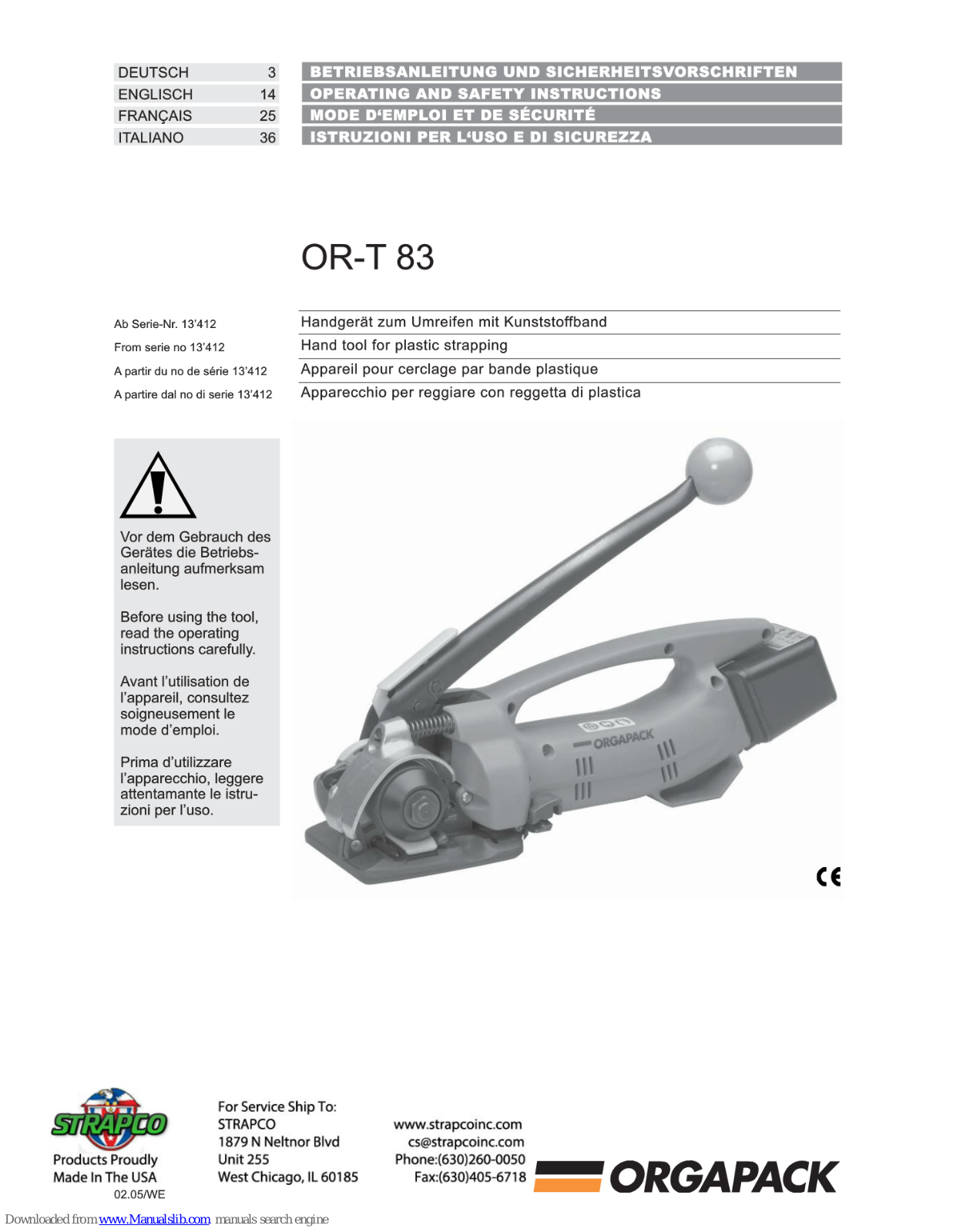 Orgapack OR-T 83 Operating And Safety Instructions Manual