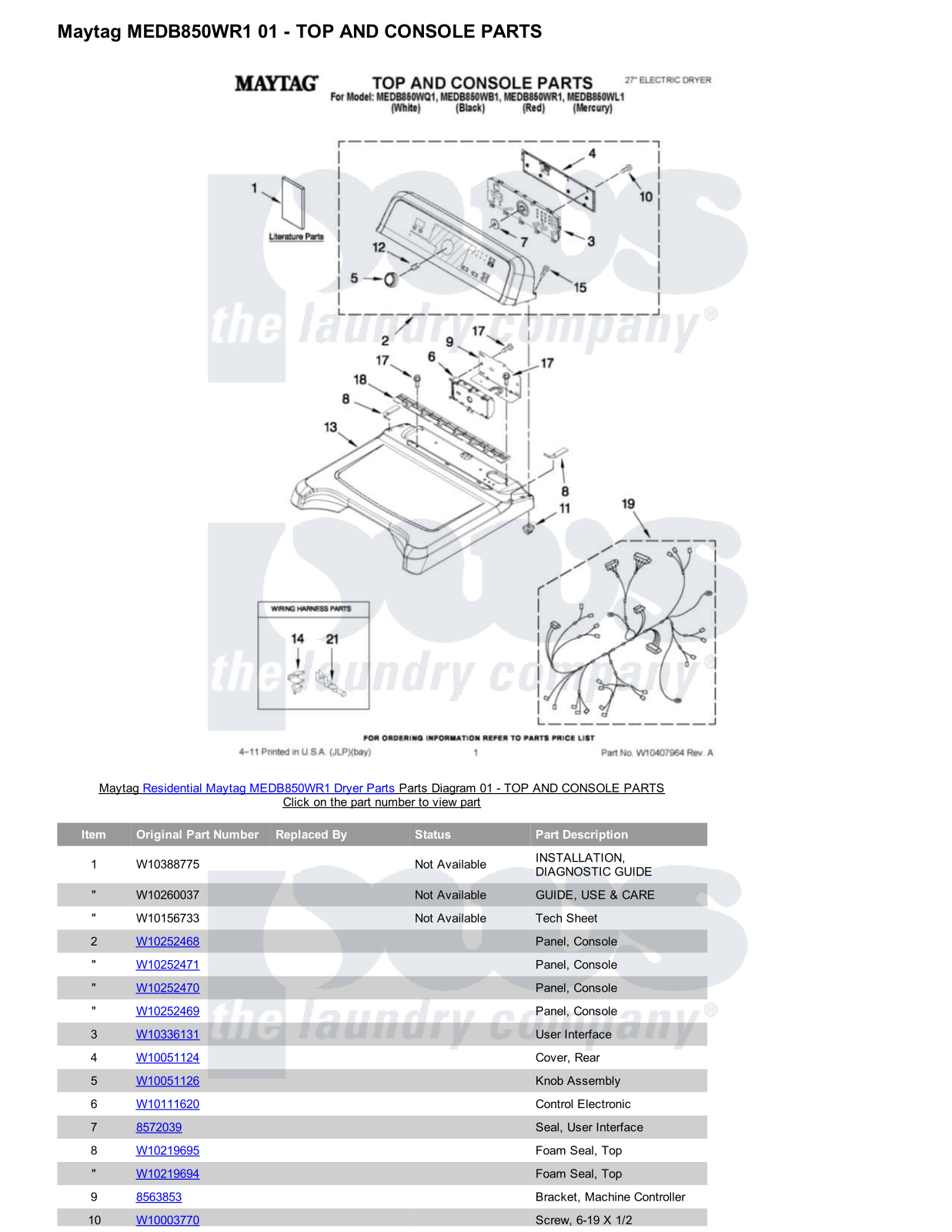 Maytag MEDB850WR1 Parts Diagram