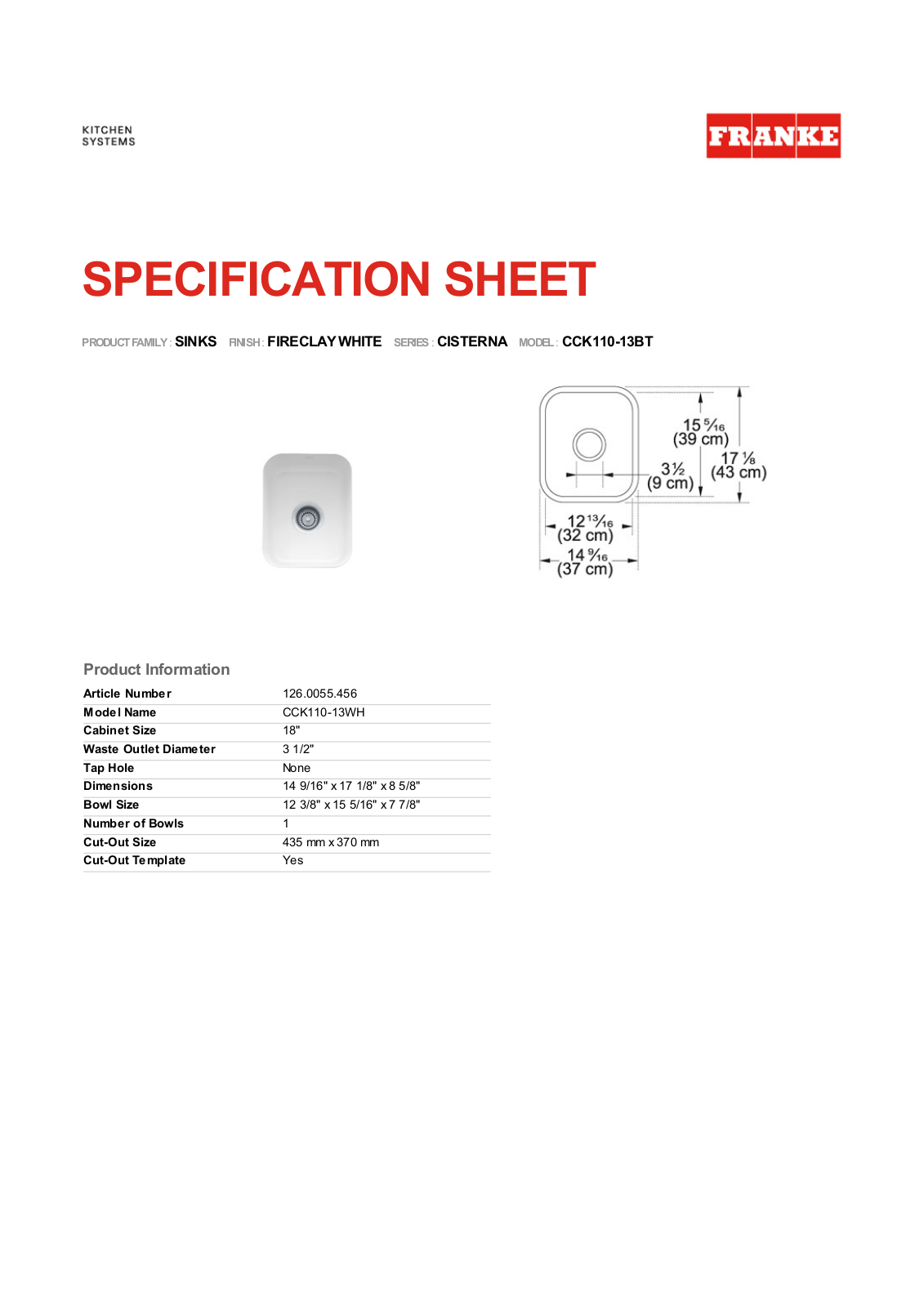 Franke Foodservice CCK110-13BT User Manual