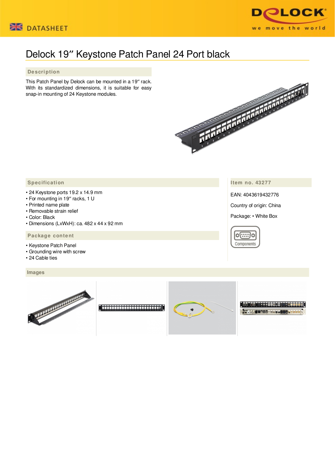 DeLOCK patch panel for Keystone modules, 19  black, 24-port, 1U User Manual