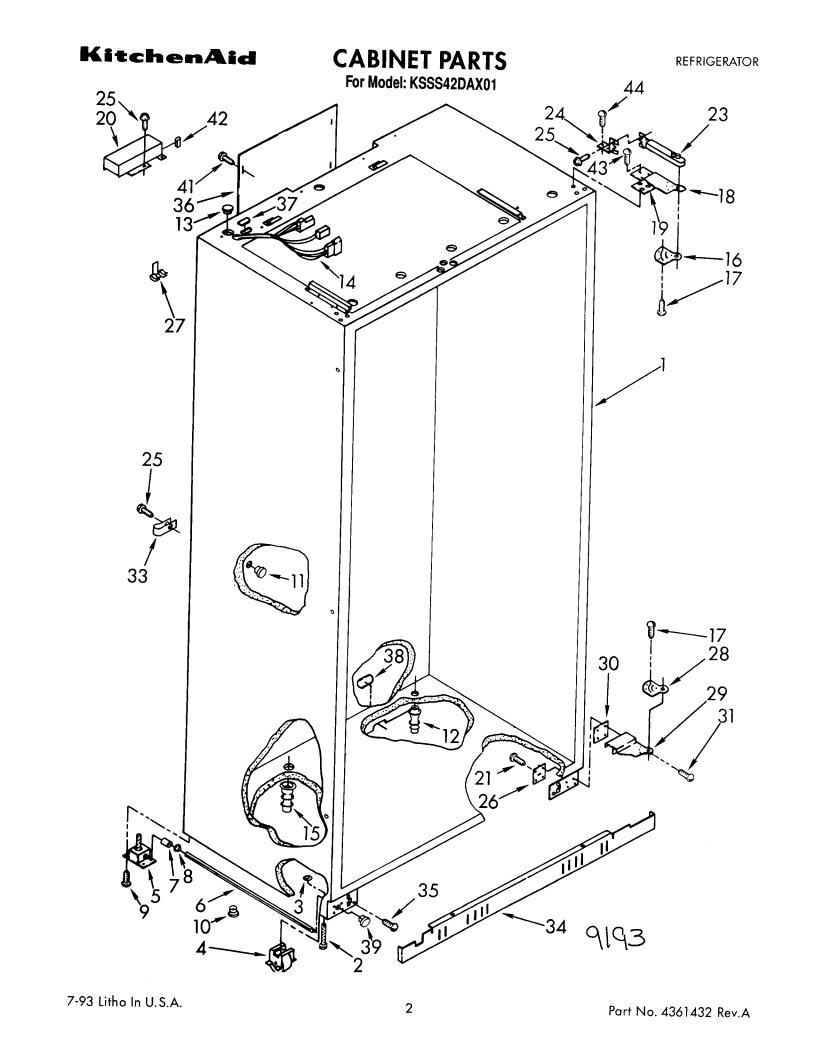 KitchenAid KSSS42DAX01 Parts List