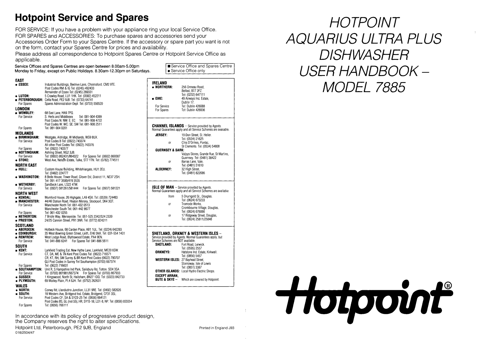 Hotpoint 7885 User Manual