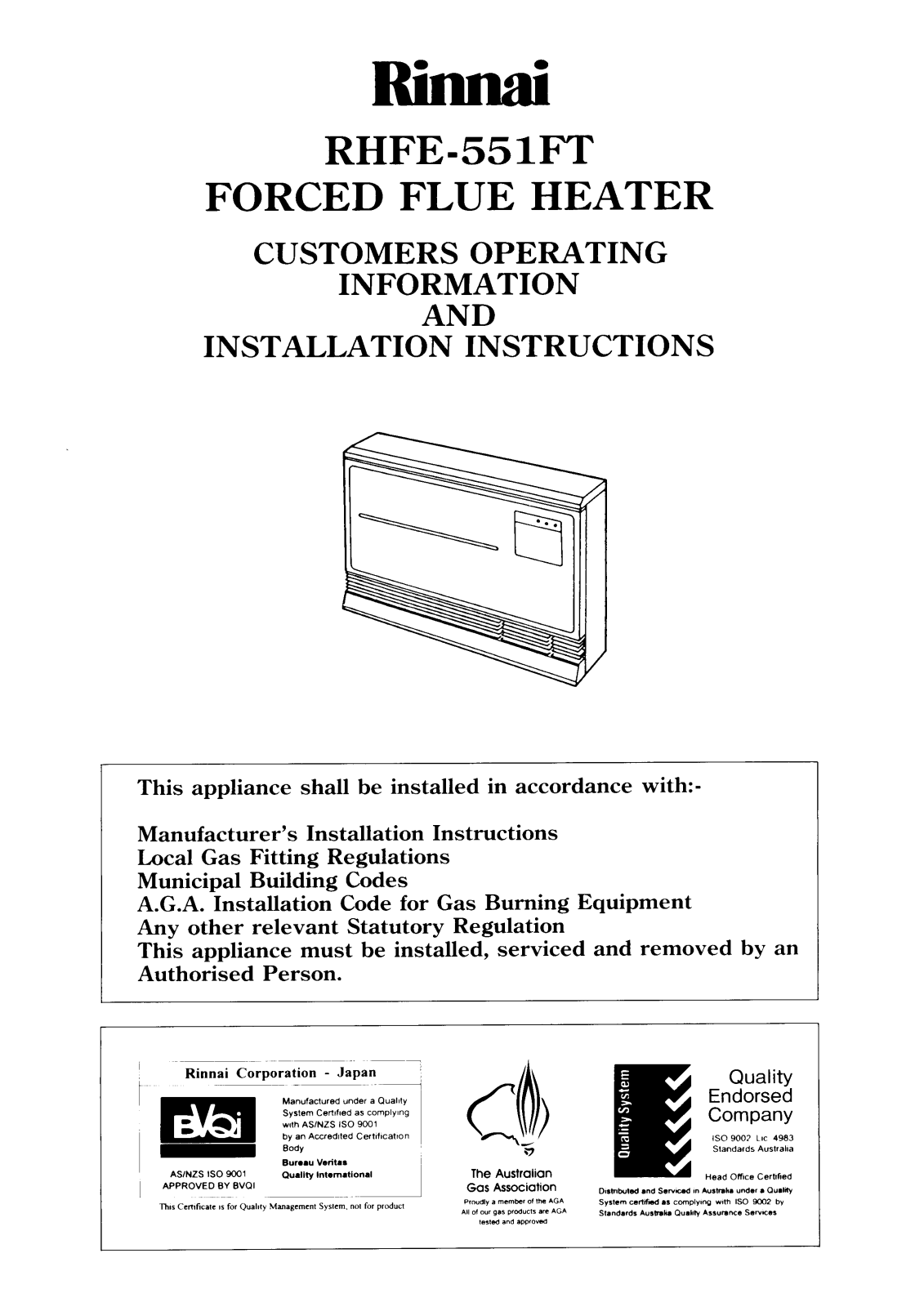 Rinnai 551FTR Installation Manual