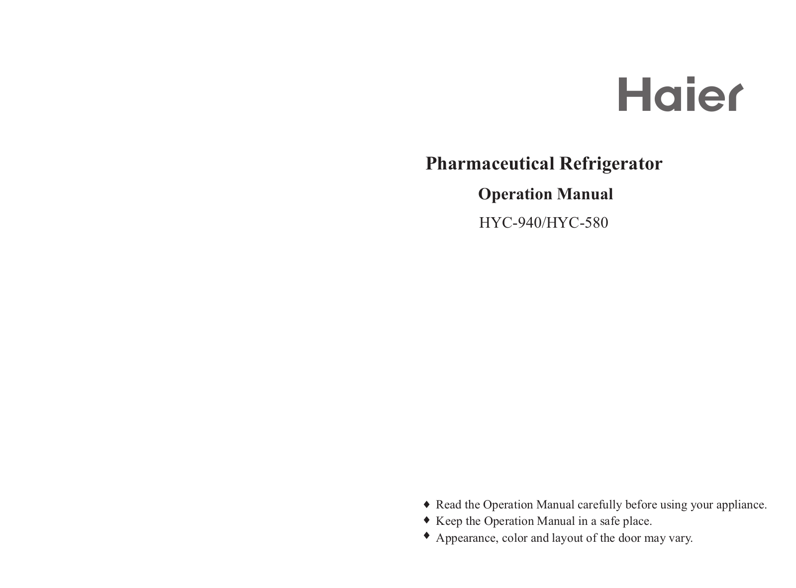 Haier HYC-580, HYC-940 User Manual