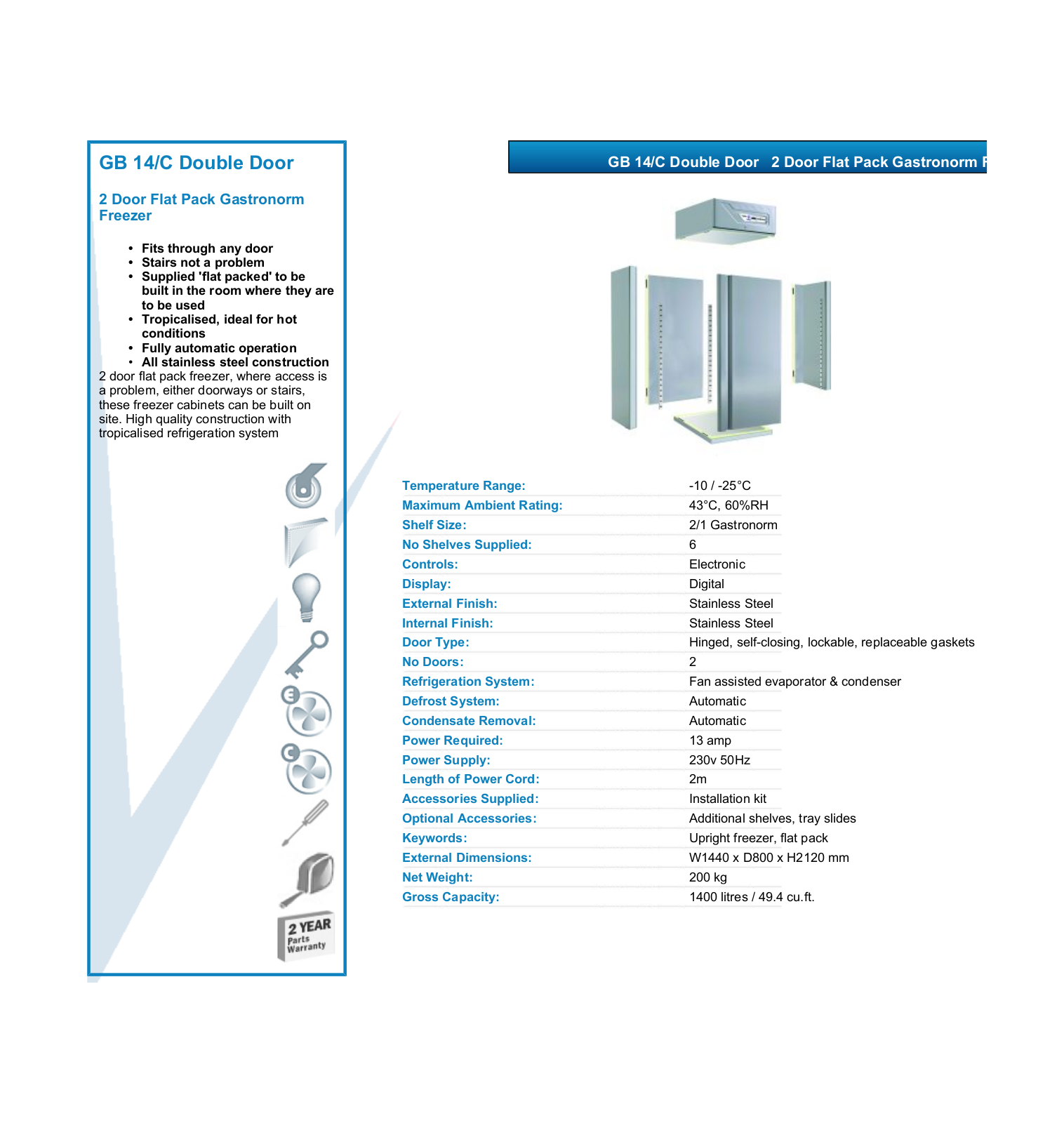 Valera GB 14-C DOUBLE DOOR DATASHEET