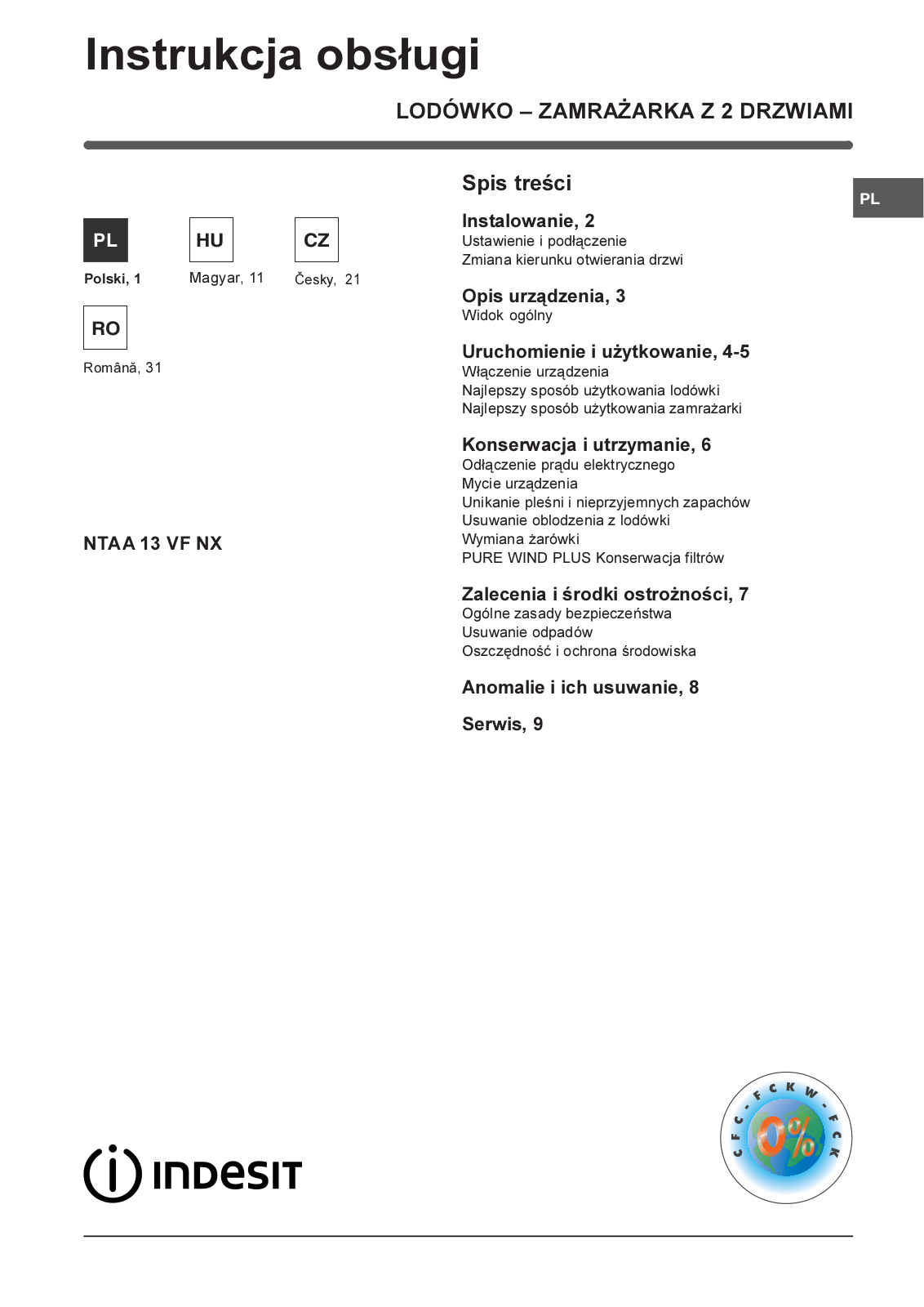 Indesit NTAA 13 VF NX Iridium User Manual