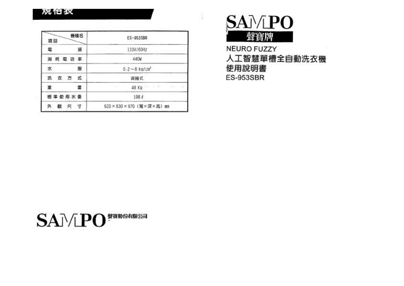 SAMPO ES-953SBR User Manual