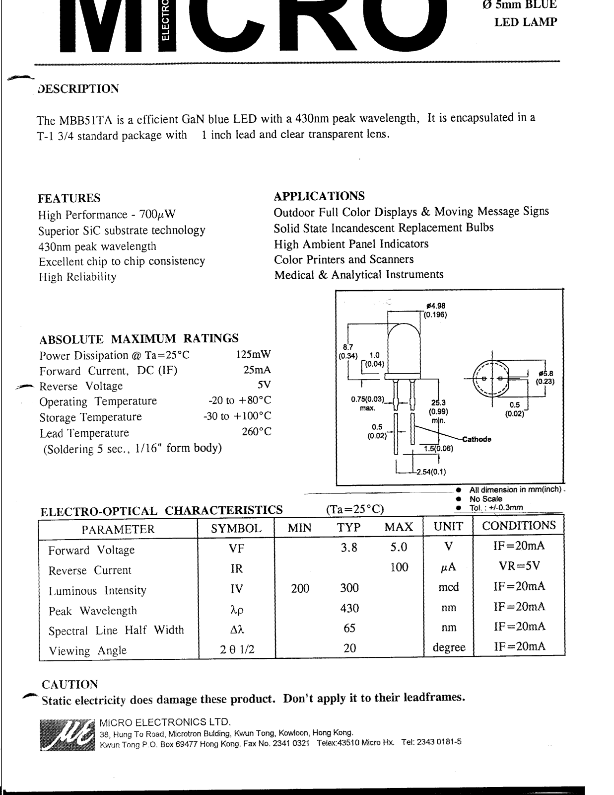 MICRO MBB51TA Datasheet