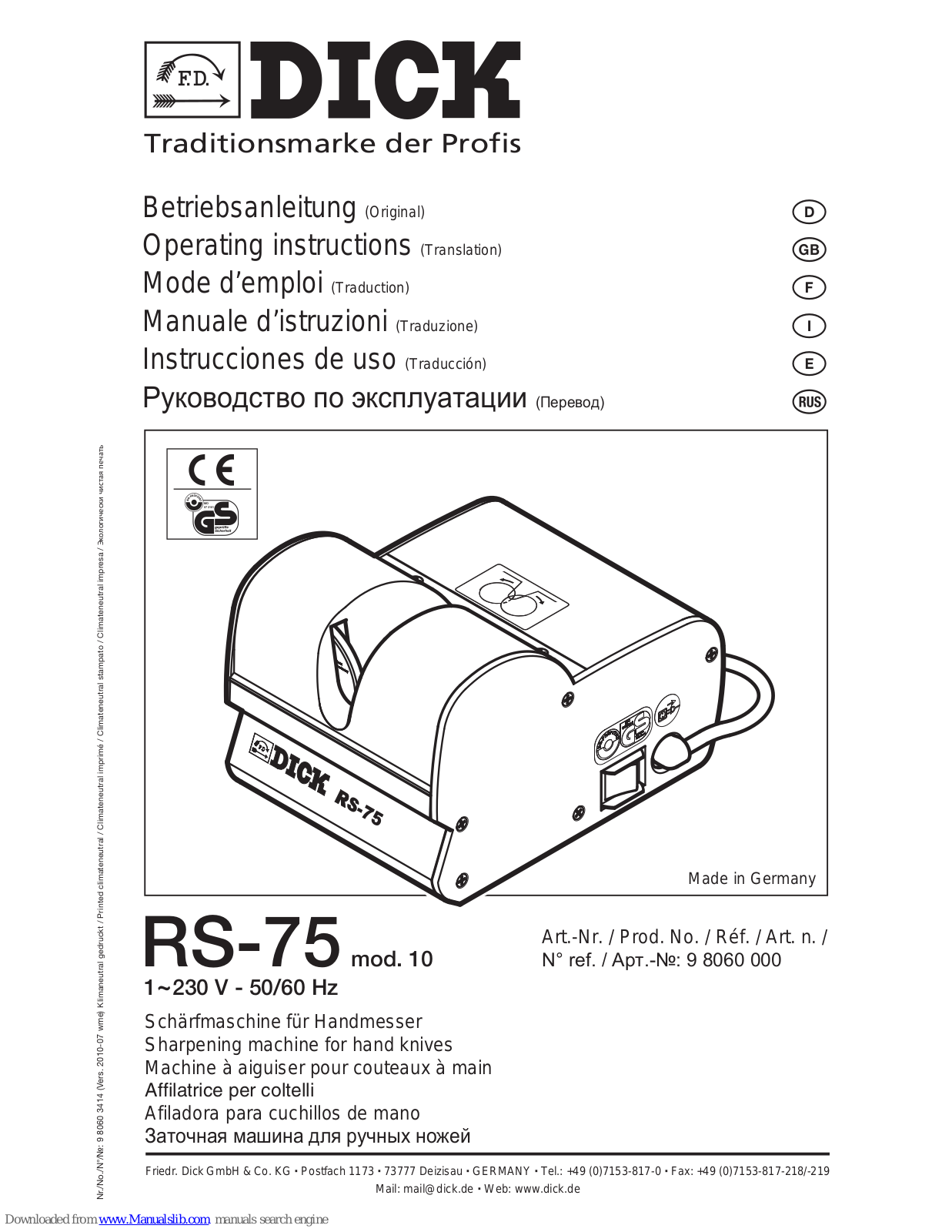 Dick RS-75 Operating Instructions Manual - ManualMachine.com