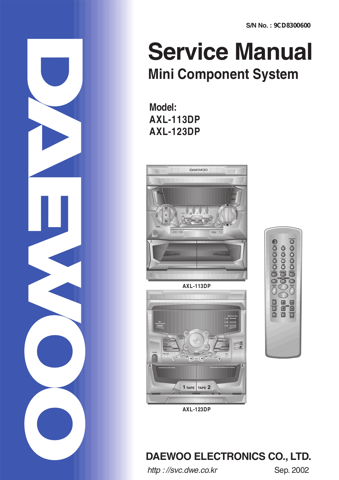 Daewoo AXL-113DP, XL-113DP, AXL-123DP, XL-123DP Service Manual