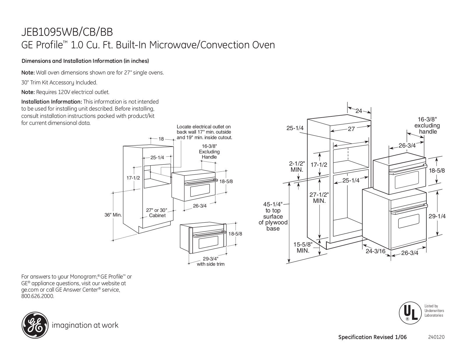 GE JEB1095WB, JEB1095CB, JEB1095BB Specification - ManualMachine.com