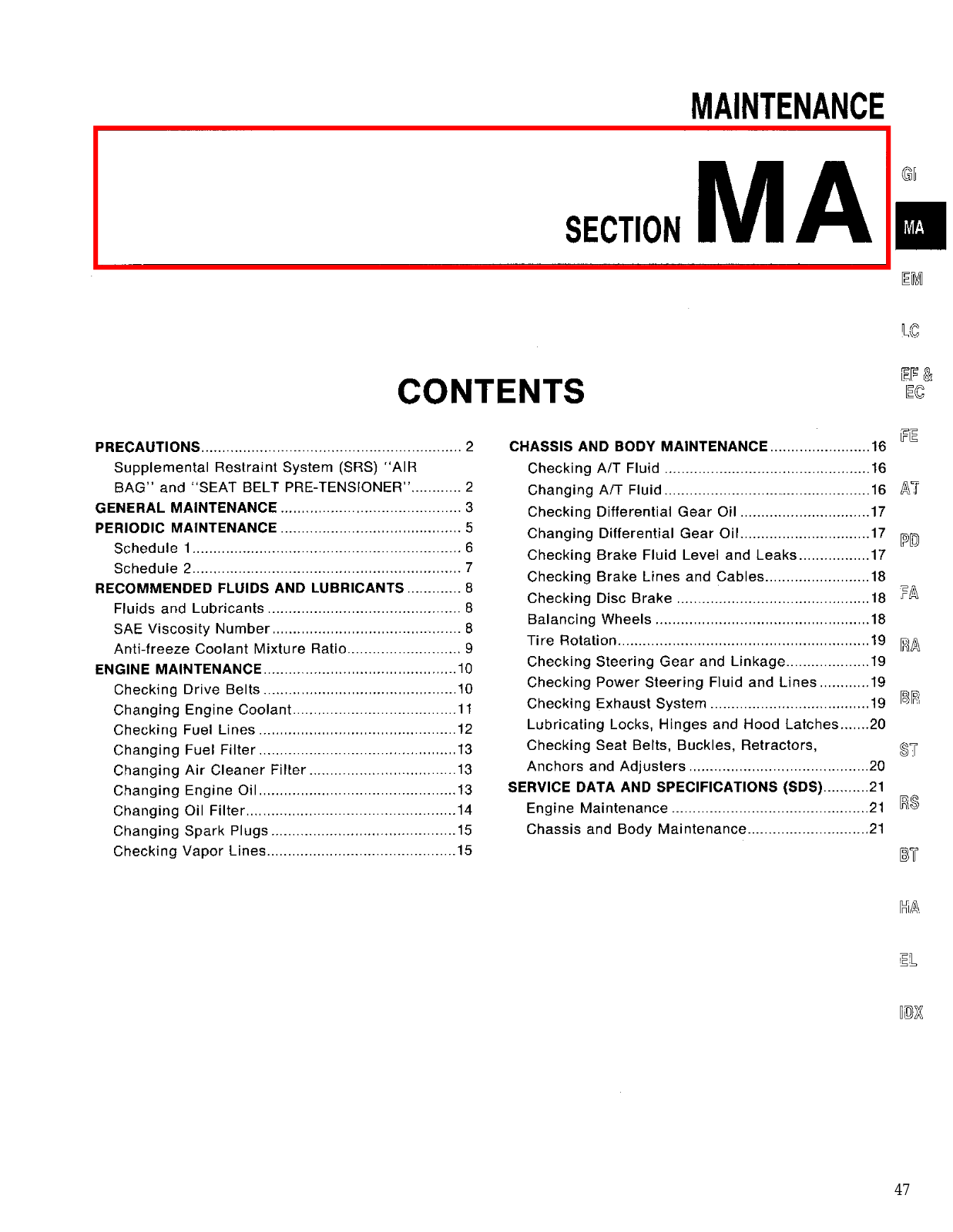 Infiniti J30 1995 Maintenance Manual