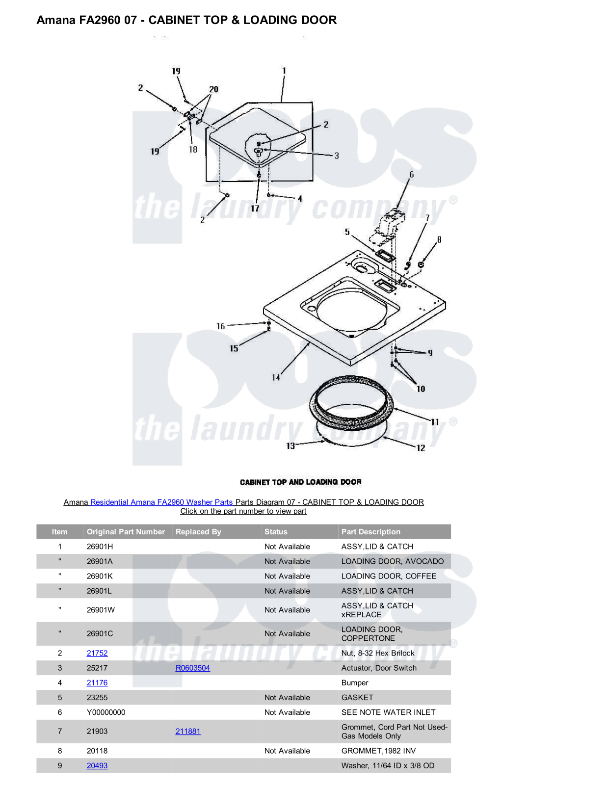 Amana FA2960 Parts Diagram