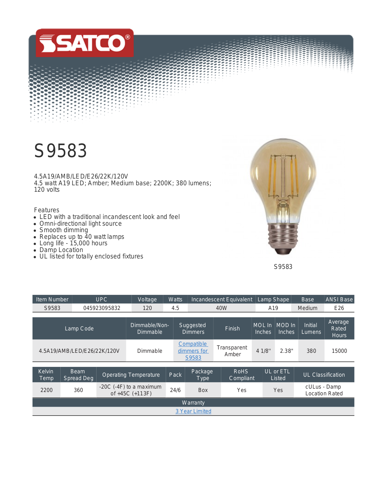 Satco KLR1436 Specifications - ManualMachine.com