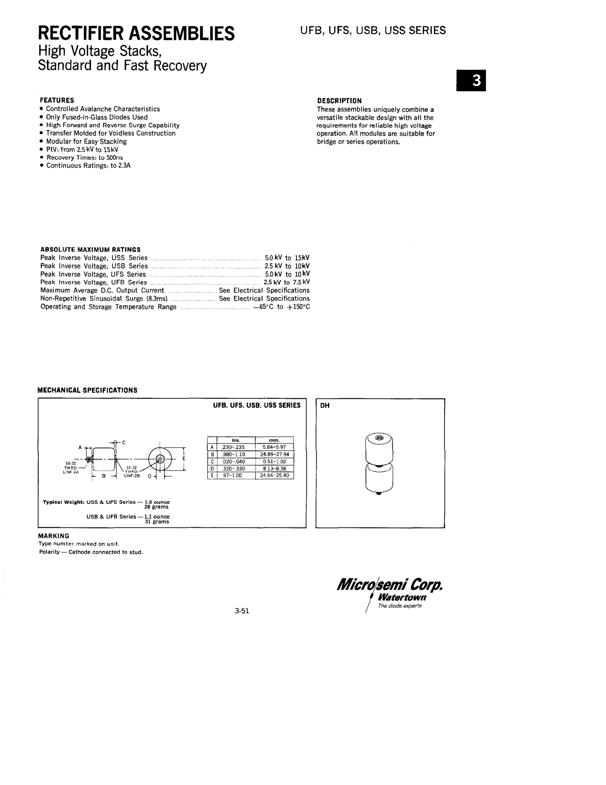 Microsemi USS10, USS7.5, USS15, USB7.5, USB5 Datasheet