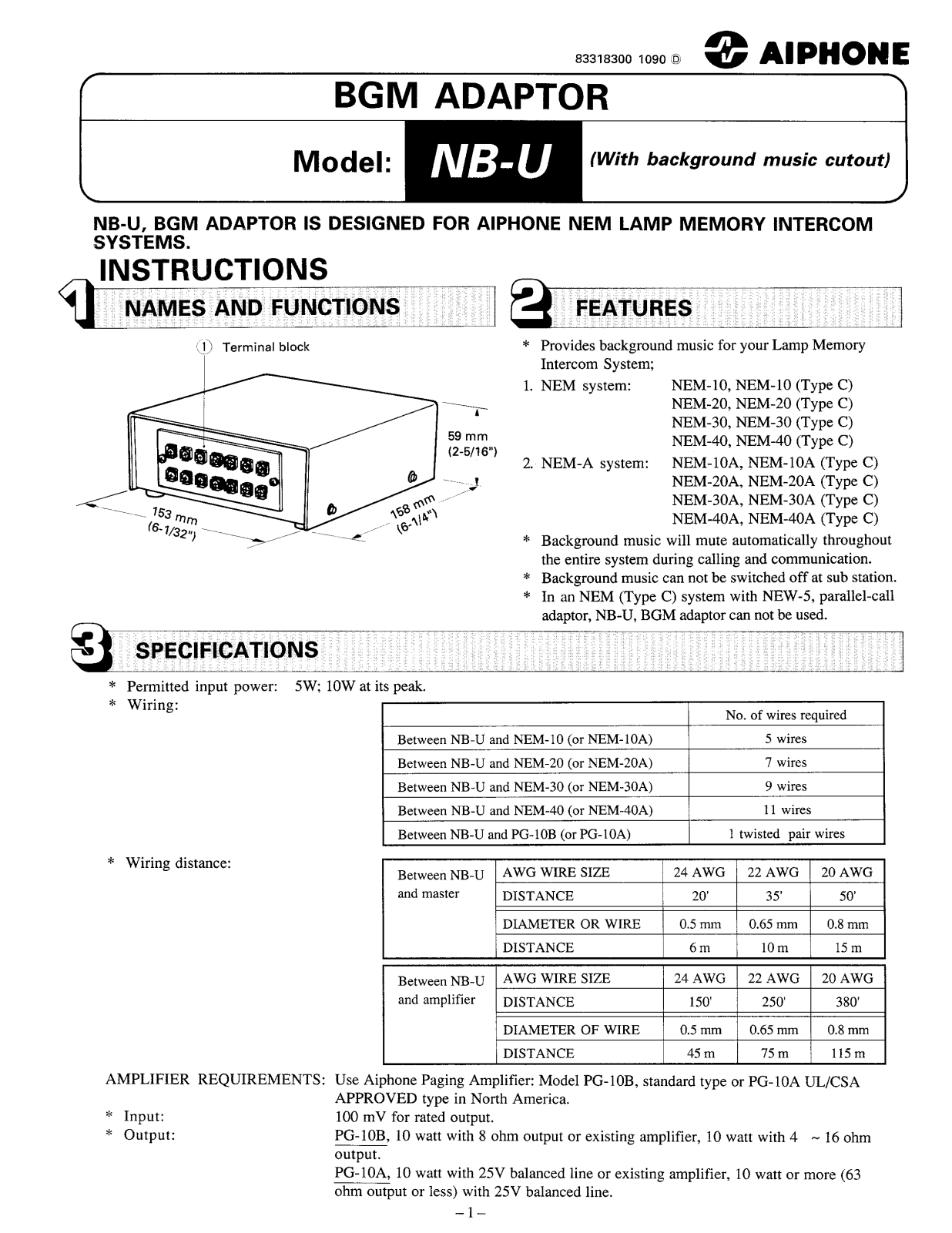 Aiphone NB-U User Manual