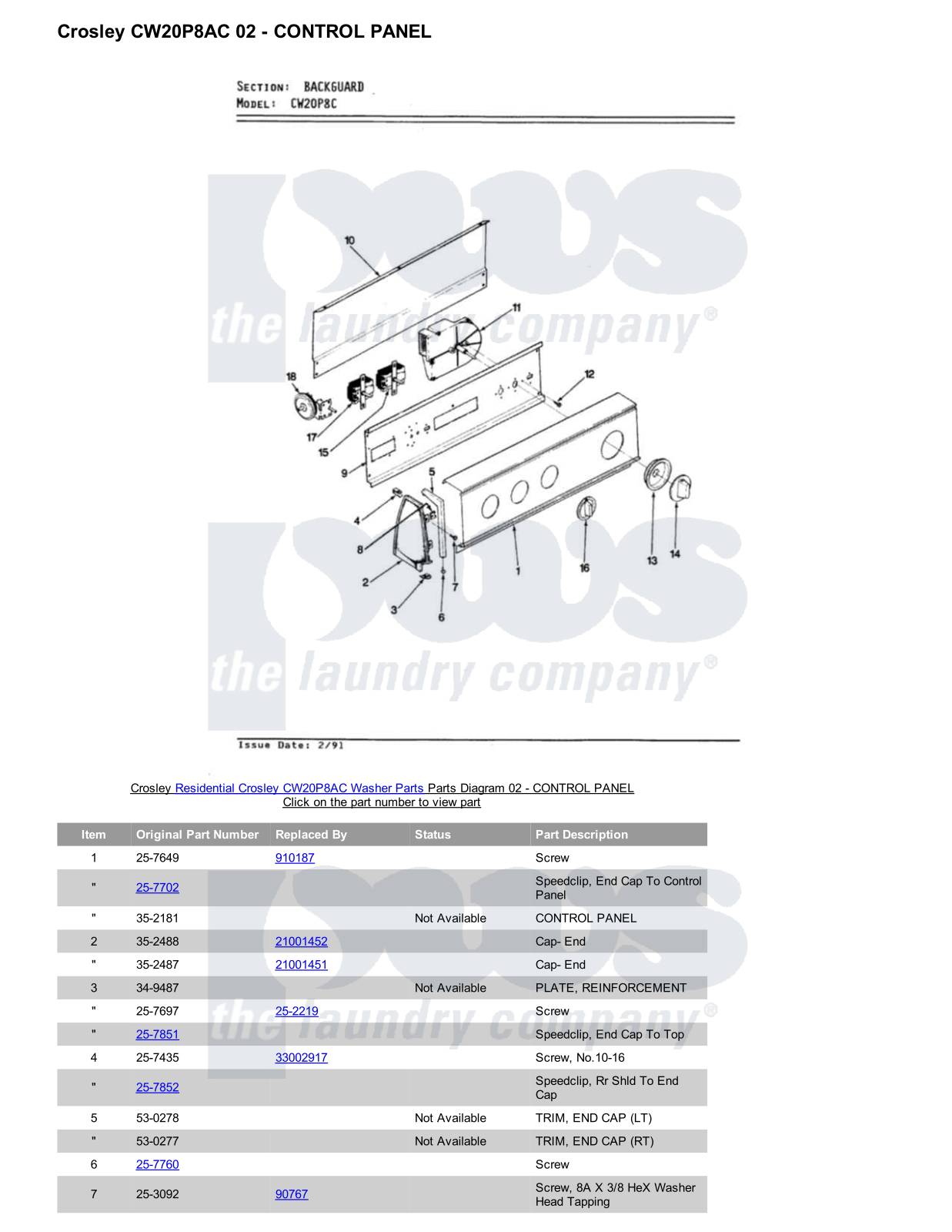 Crosley CW20P8AC Parts Diagram