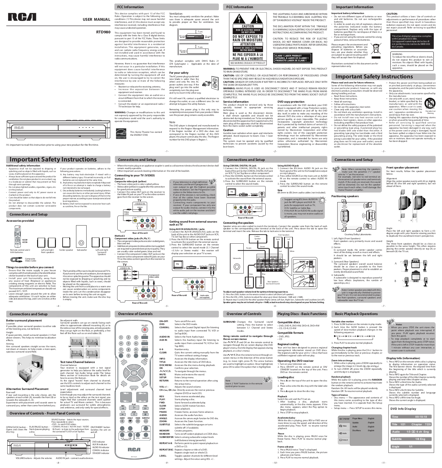 RCA RTD980 User Manual