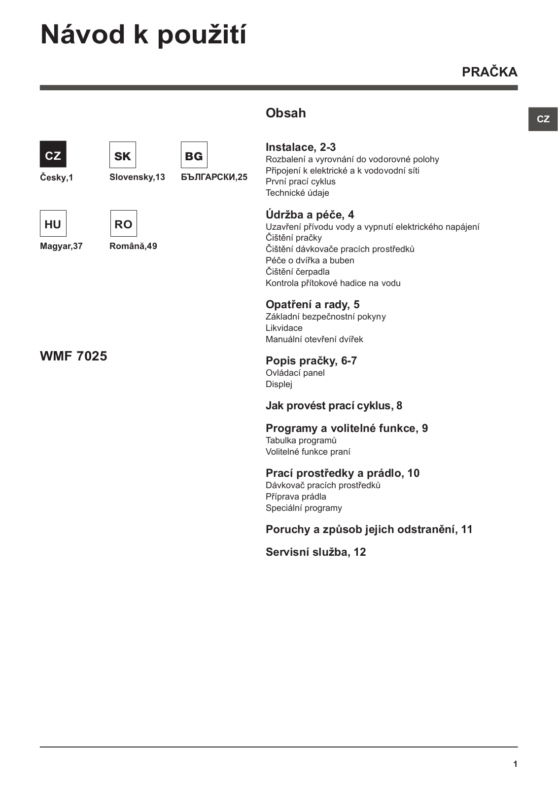 Hotpoint Ariston WMF 7025 EU User Manual